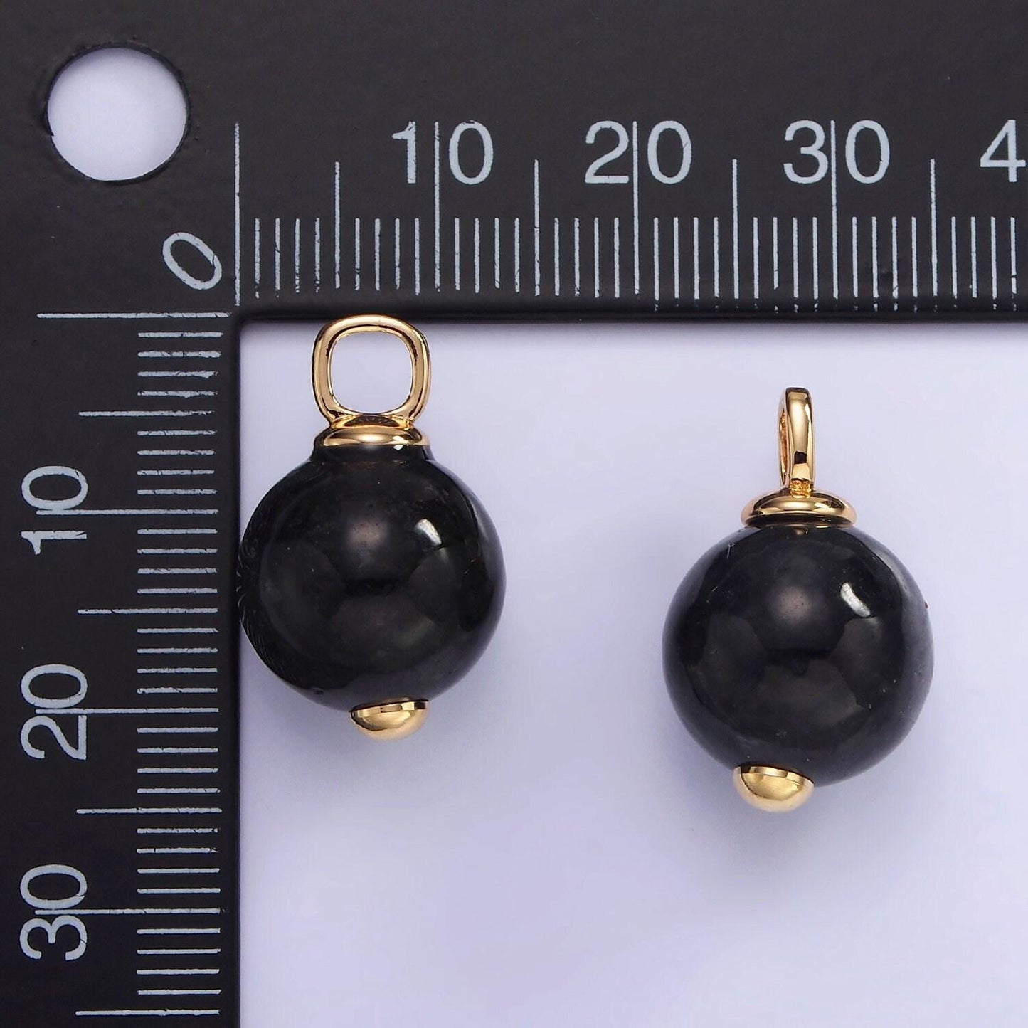 14k gold filled black onyx gemstone round drop pendant | ah-140