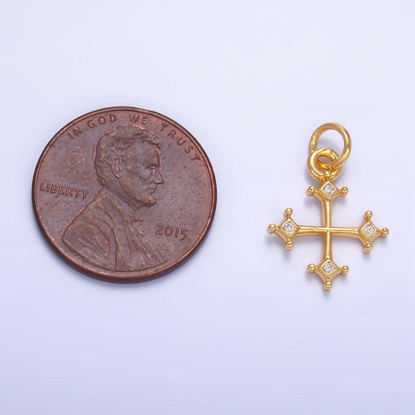 Mini small cz diamond shaped 24k gold filled religious cross charm | w-113