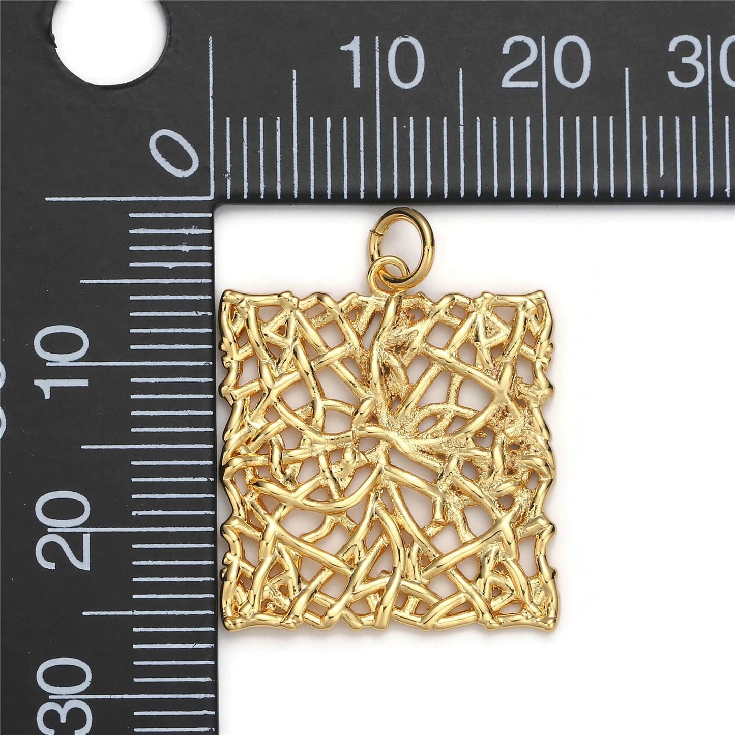 1pc 24k gold patterned square charm, branch paisley pendant charm, charm, for diy jewelry, gold color