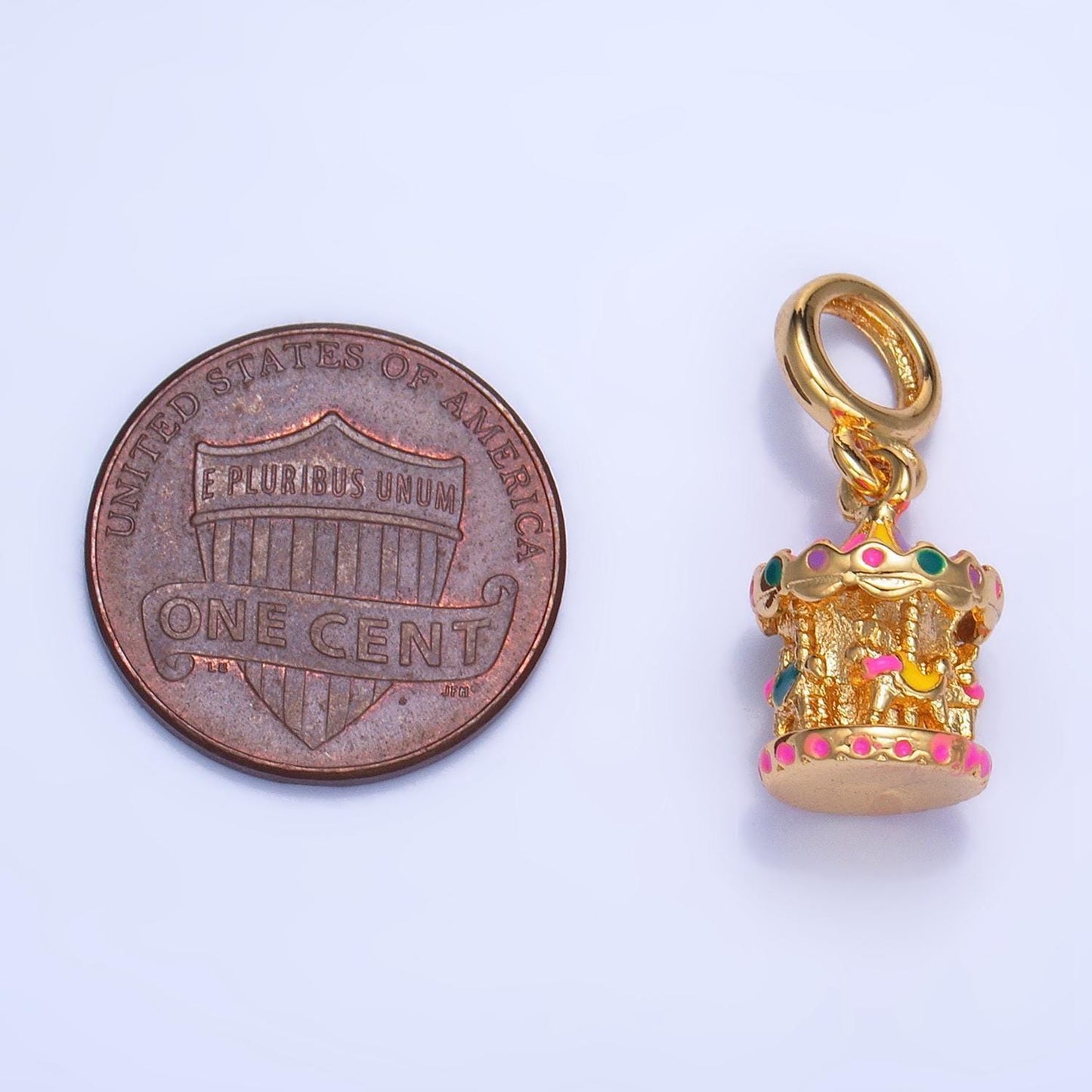 Enamel carnival merry go round carousel 24k gold filled multidimensional drop charm | ac-180