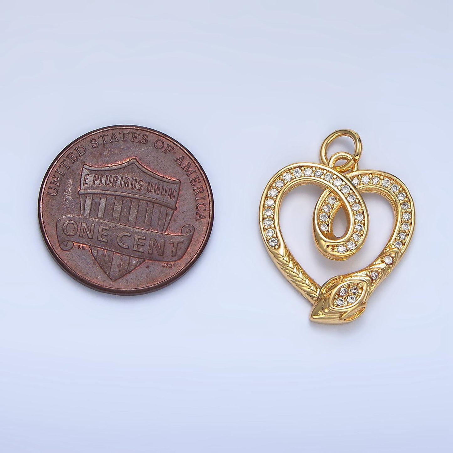 Cz micro paved open heart snake animal 24k gold filled charm | ac-178