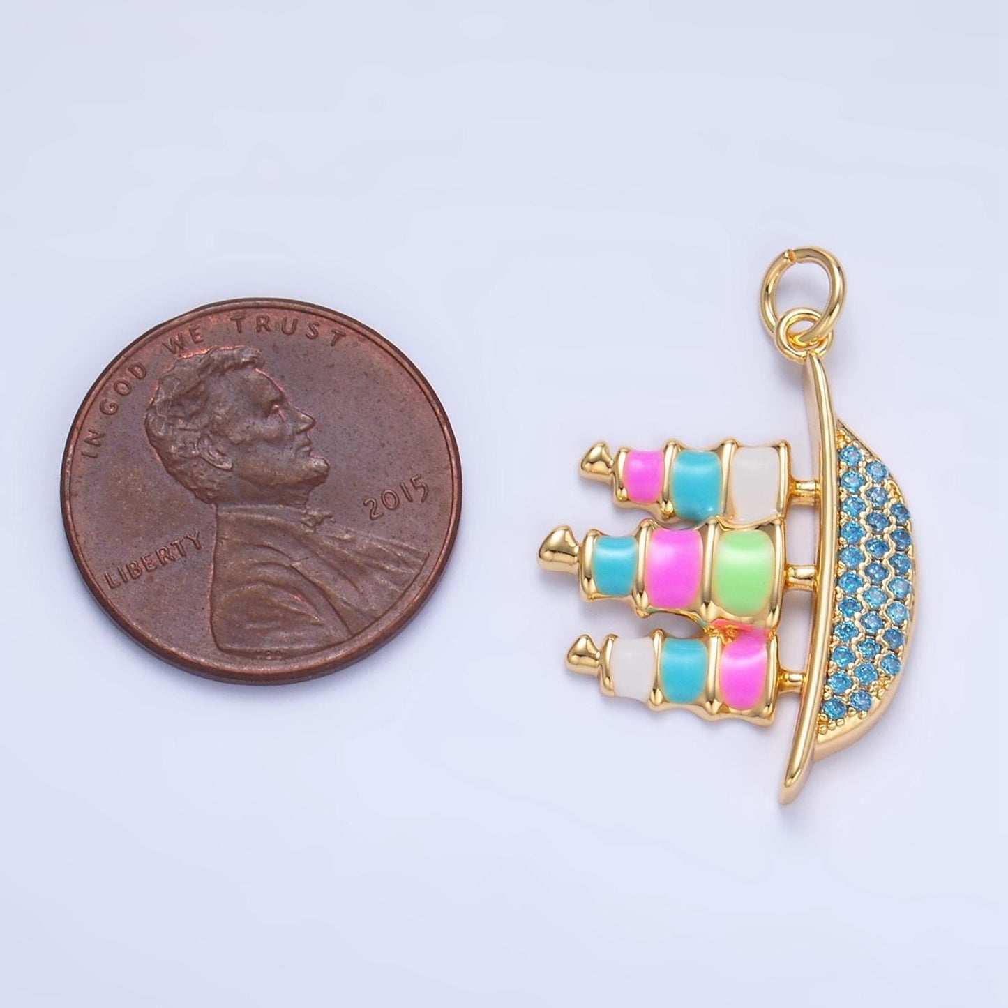 Cz micro paved colorful enamel ship travel 24k gold filled charm | w-110