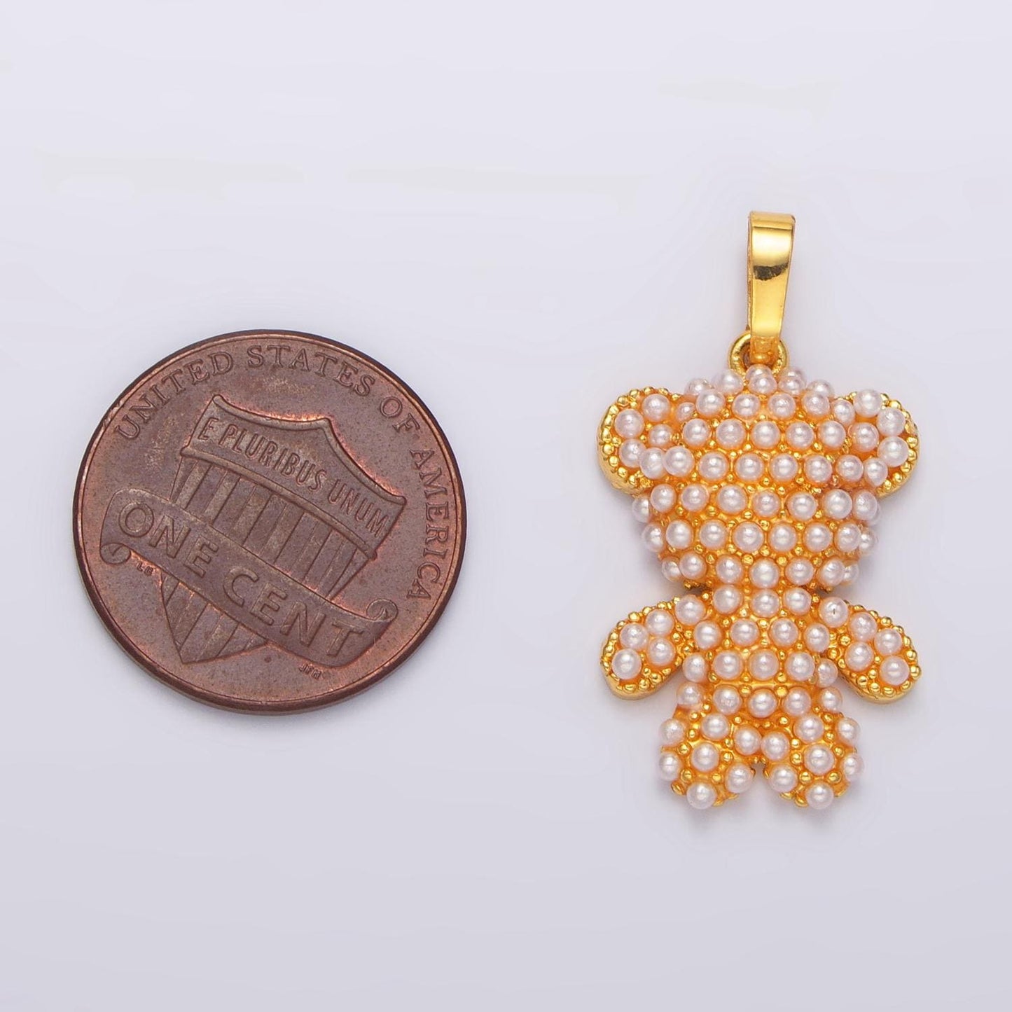 Pearl teddy bear animal 24k gold filled pendant | aa-1006