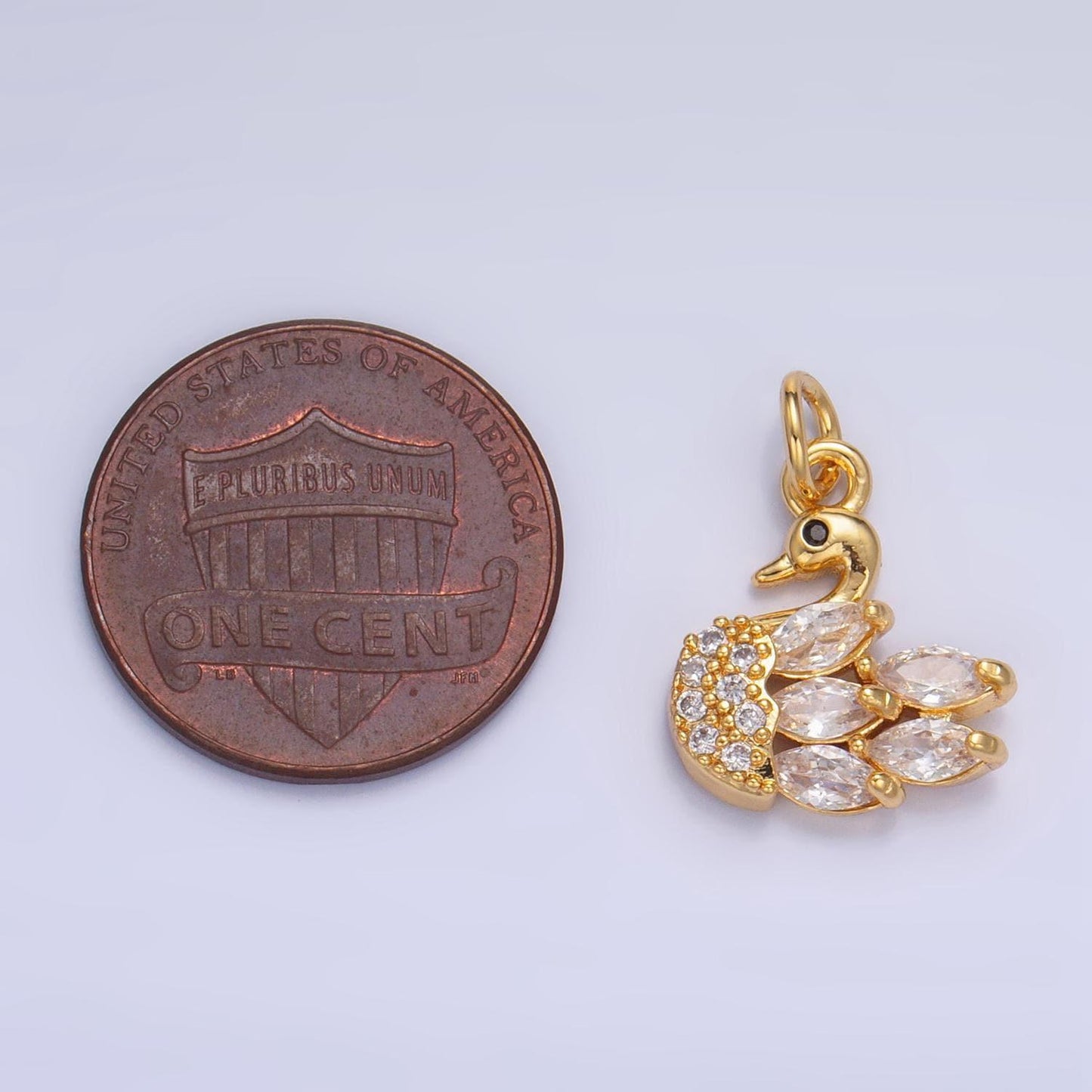 Clear cz micro paved swan bird animal 24k gold filled charm | w-091