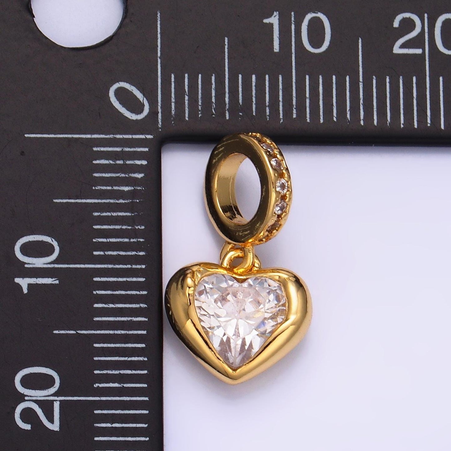 24k gold filled heart charm love cz paved rondelle bail drop pendant | w272
