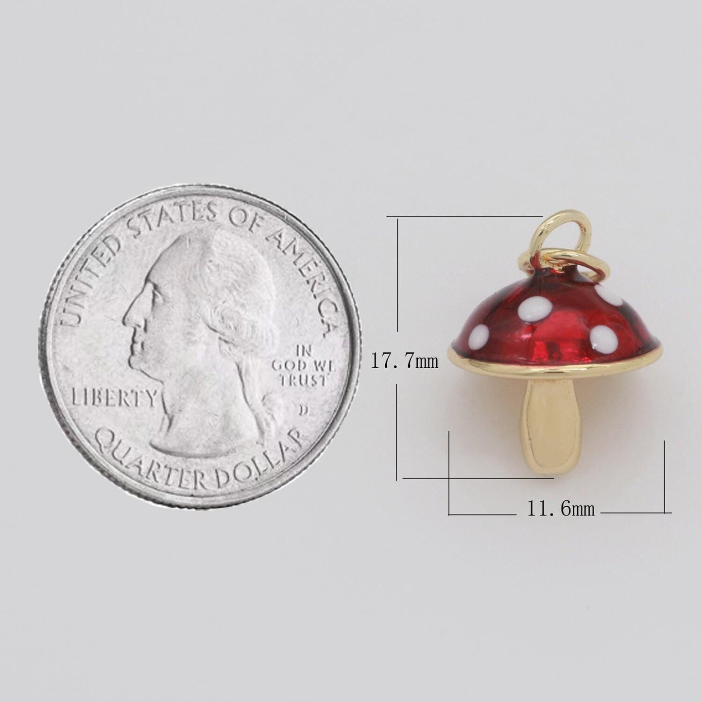 Dainty gold filled magic mushroom charm red mushroom pendant novelty, fungi jewelry, mushroom gift funky for bracelet necklace earring m-606