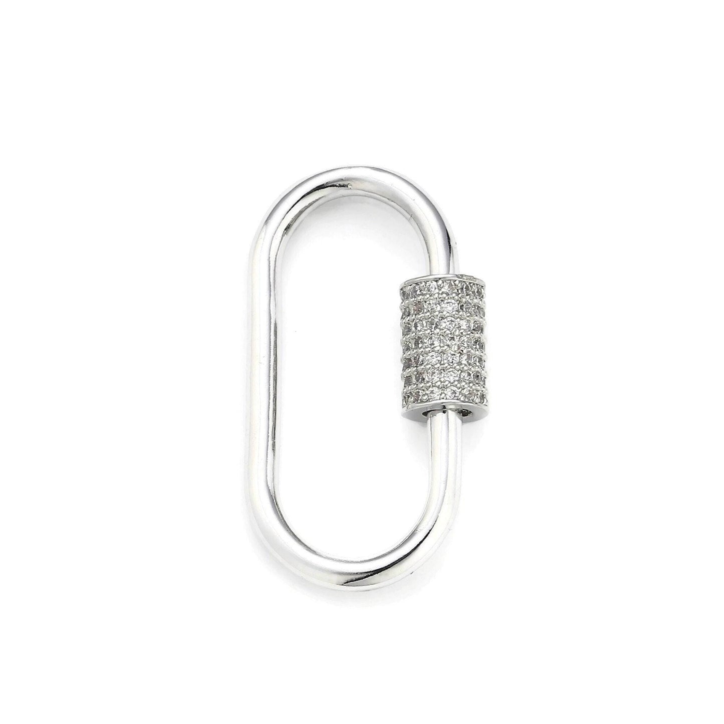 1pc carabiner screw clasp, screw clasp oval , interlocking clasp, pave oval shaped clasps, gold and silver color option, supp-125