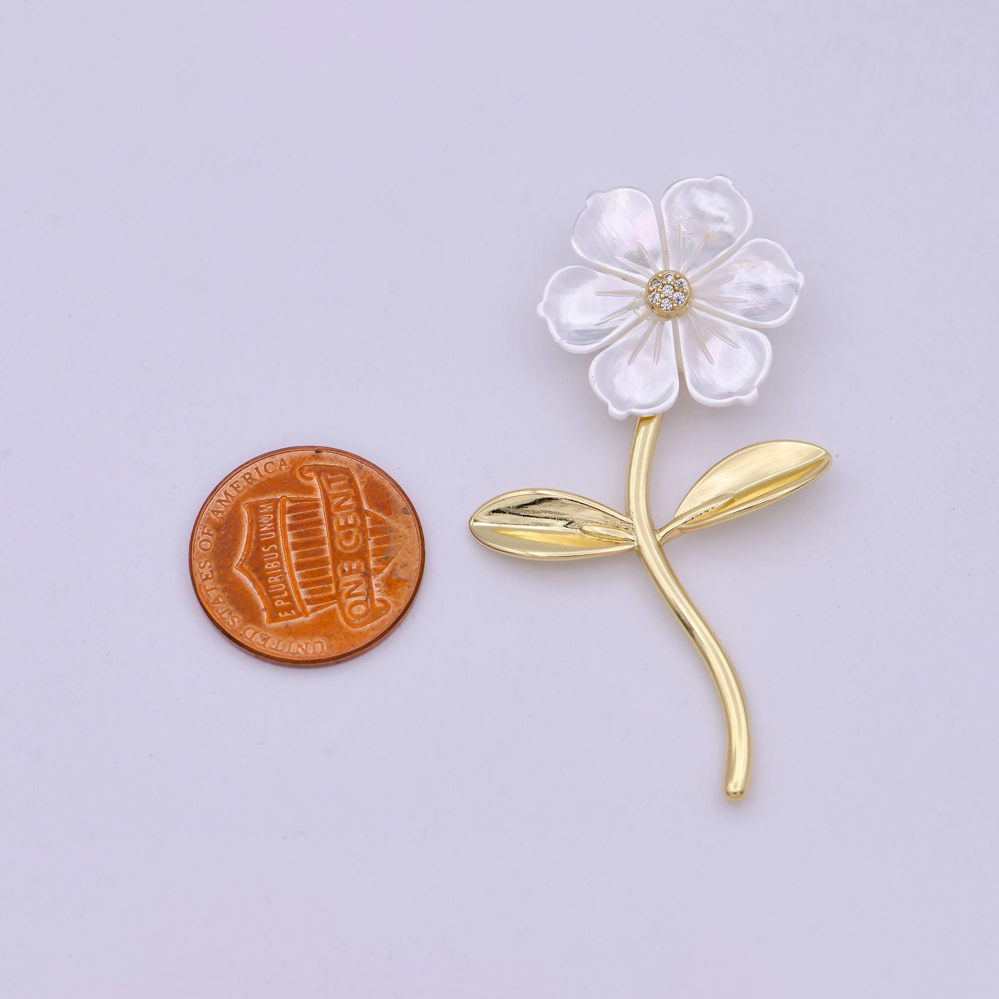14k gold filled 52mm micro paved bindweed flower pendant | h469