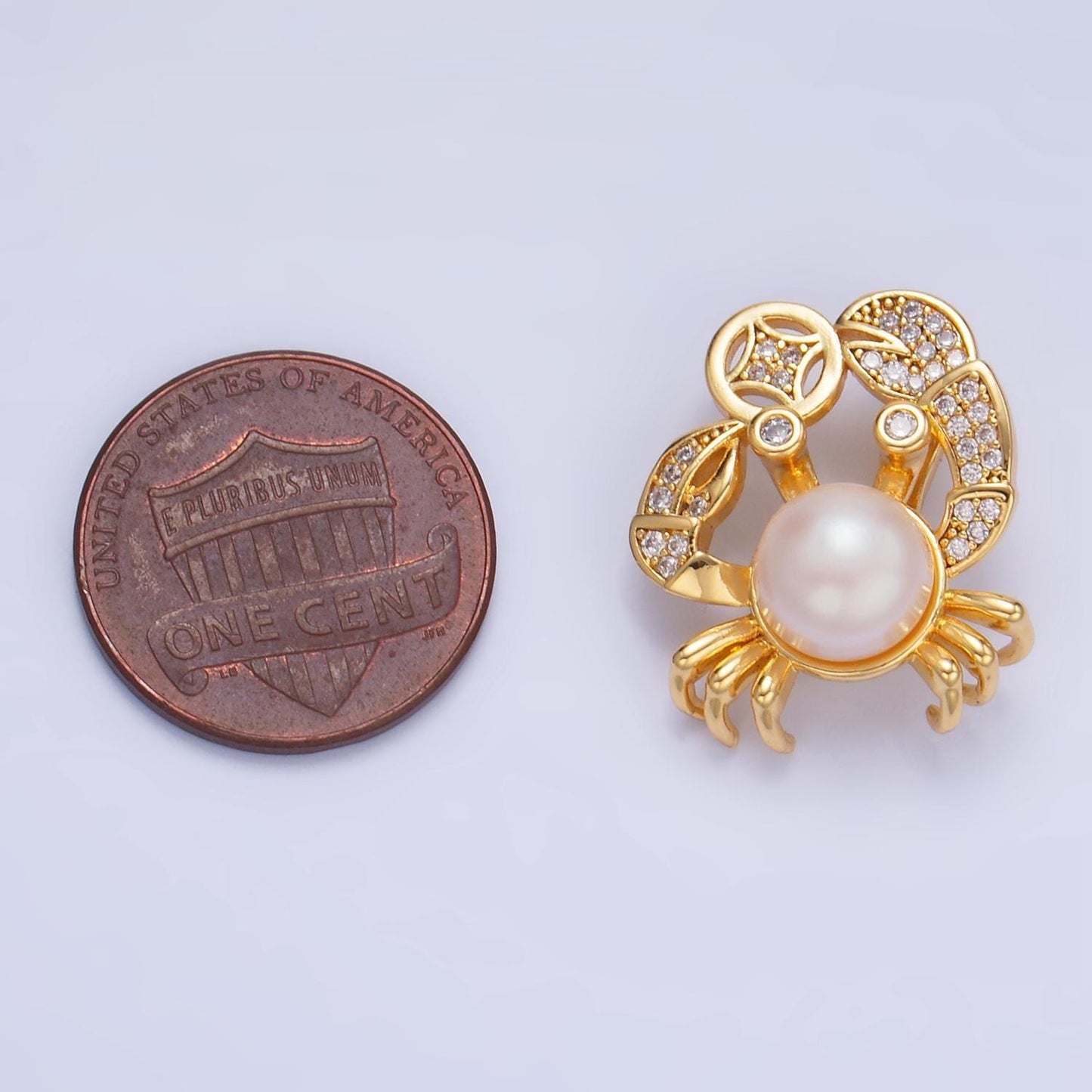 Cz micro paved shell pearl crab charm under the sea animal 24k gold filled pendant | aa-1035