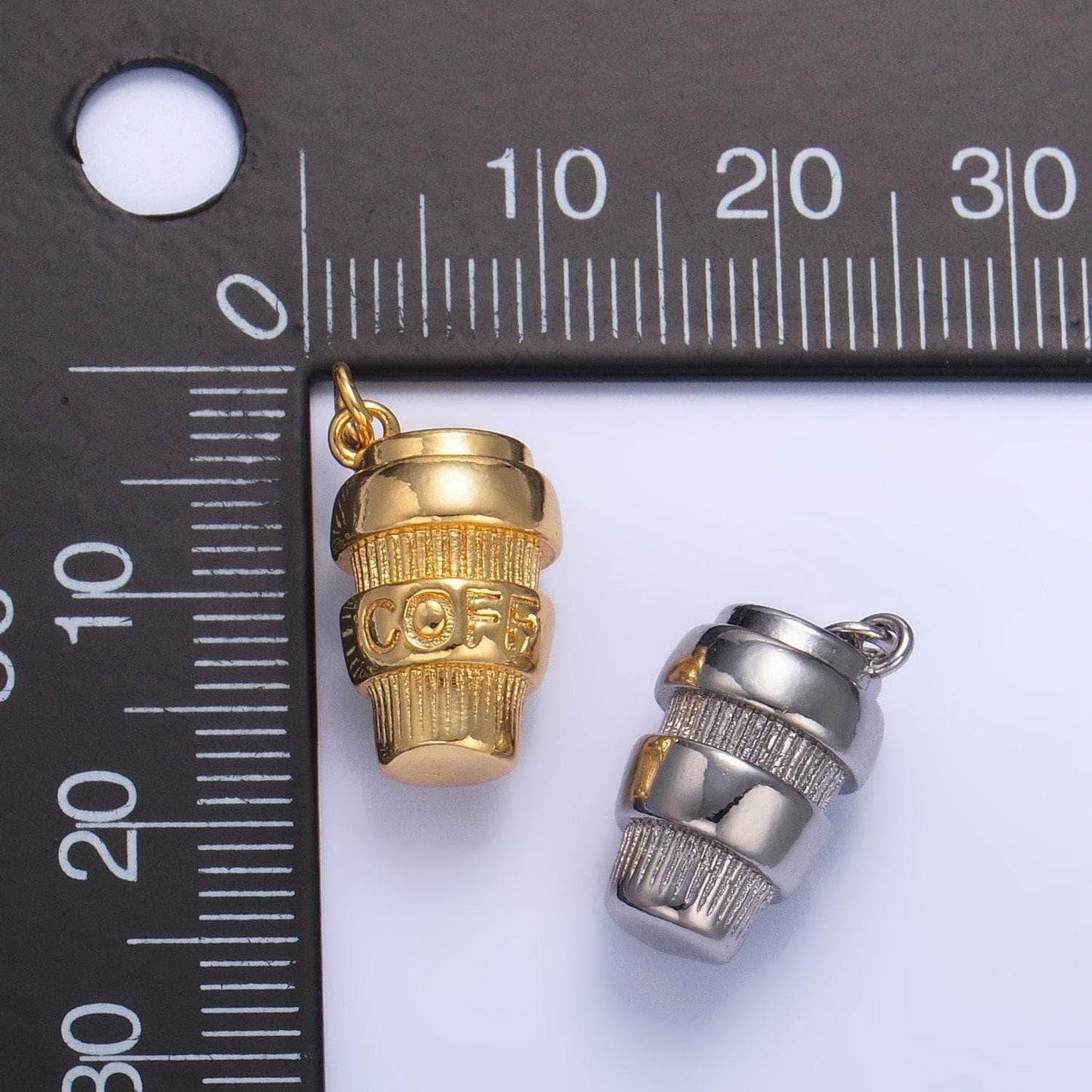 3d mini gold filled coffee tumbler dangle charm, silver coffee cup shape jewelry pendant, coffee mug charms for coffee lovers gift idea w670
