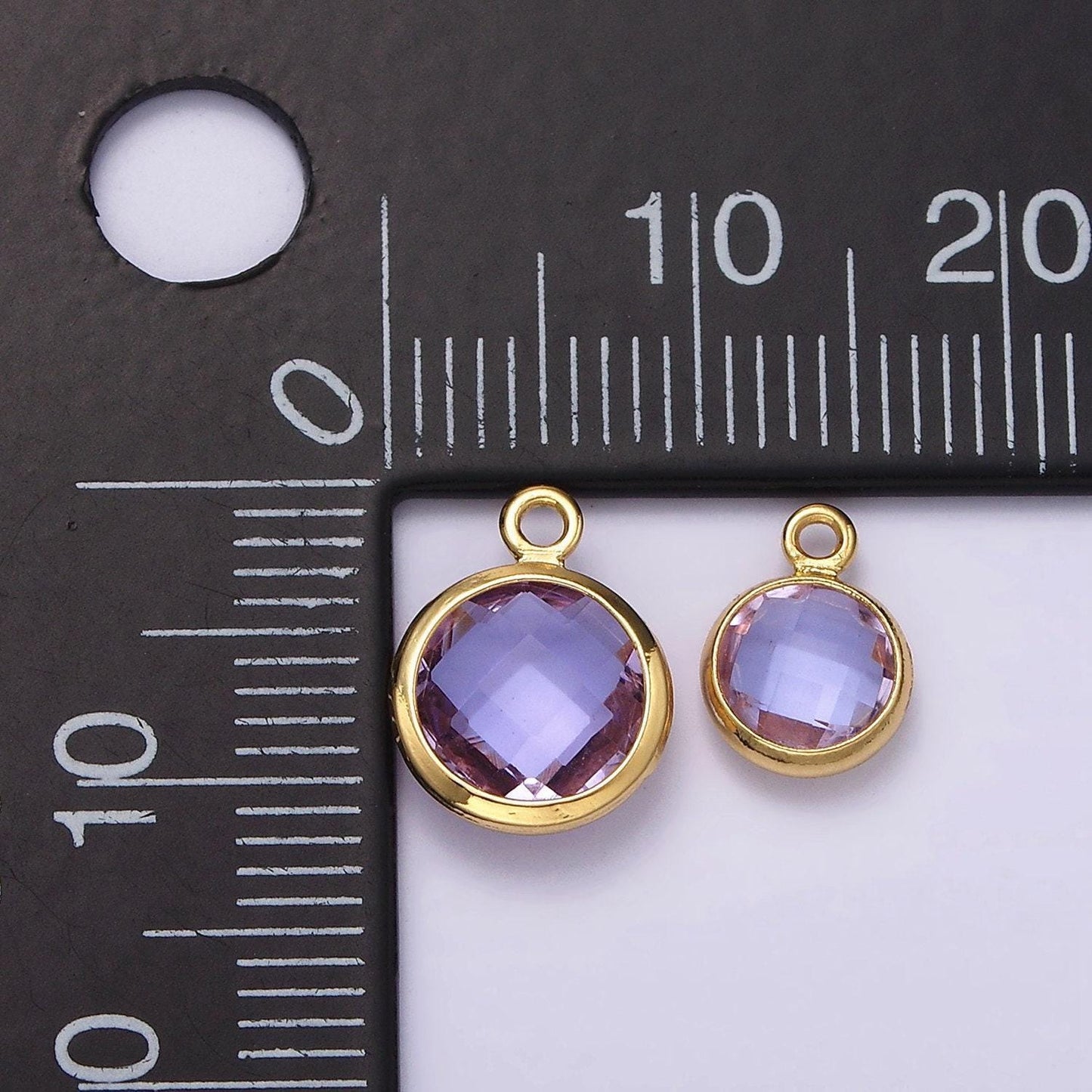 14k gold filled 7mm, 9mm purple multifaceted birthstone round charm in gold & silver | ac894 - ac897