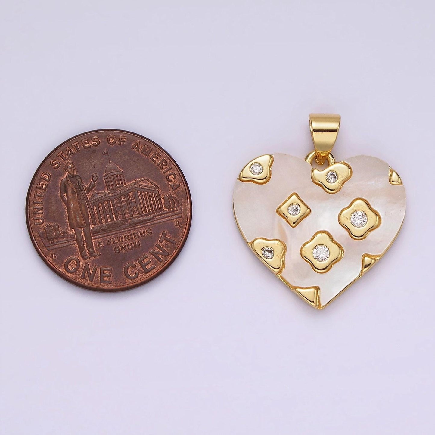 Dainty pearl heart clover charm gold heart charm geometric cz pearl heart pendant love jewelry ah130