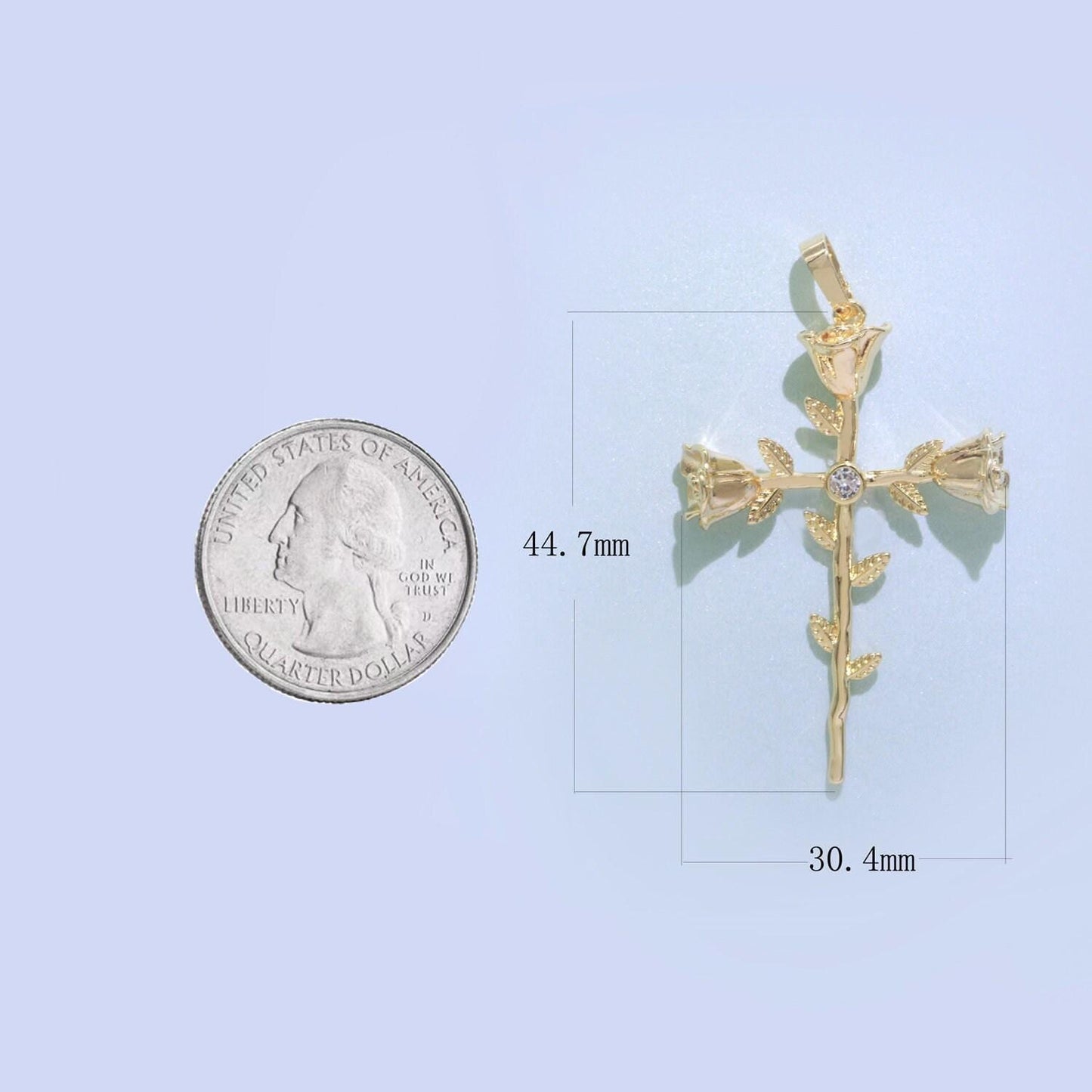 Dainty gold filled rose cross charms cross pendants rose vine religious charms rosary parts jewelry supplies 34x23mm
