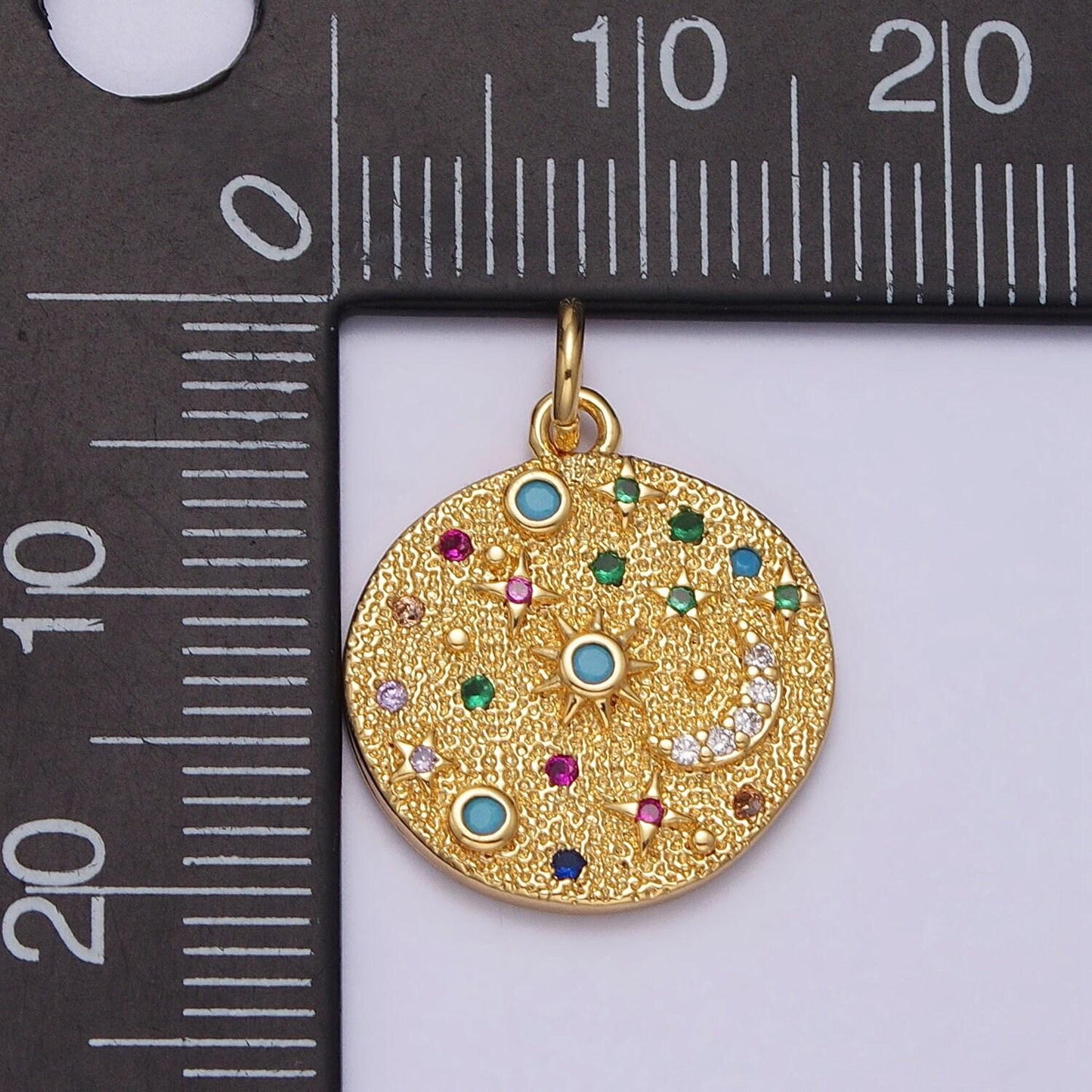 Dainty crescent moon charm with multi color cz stone lead nickel free 24k gold plated brass cubic zirconia necklace bracelet jewelry making