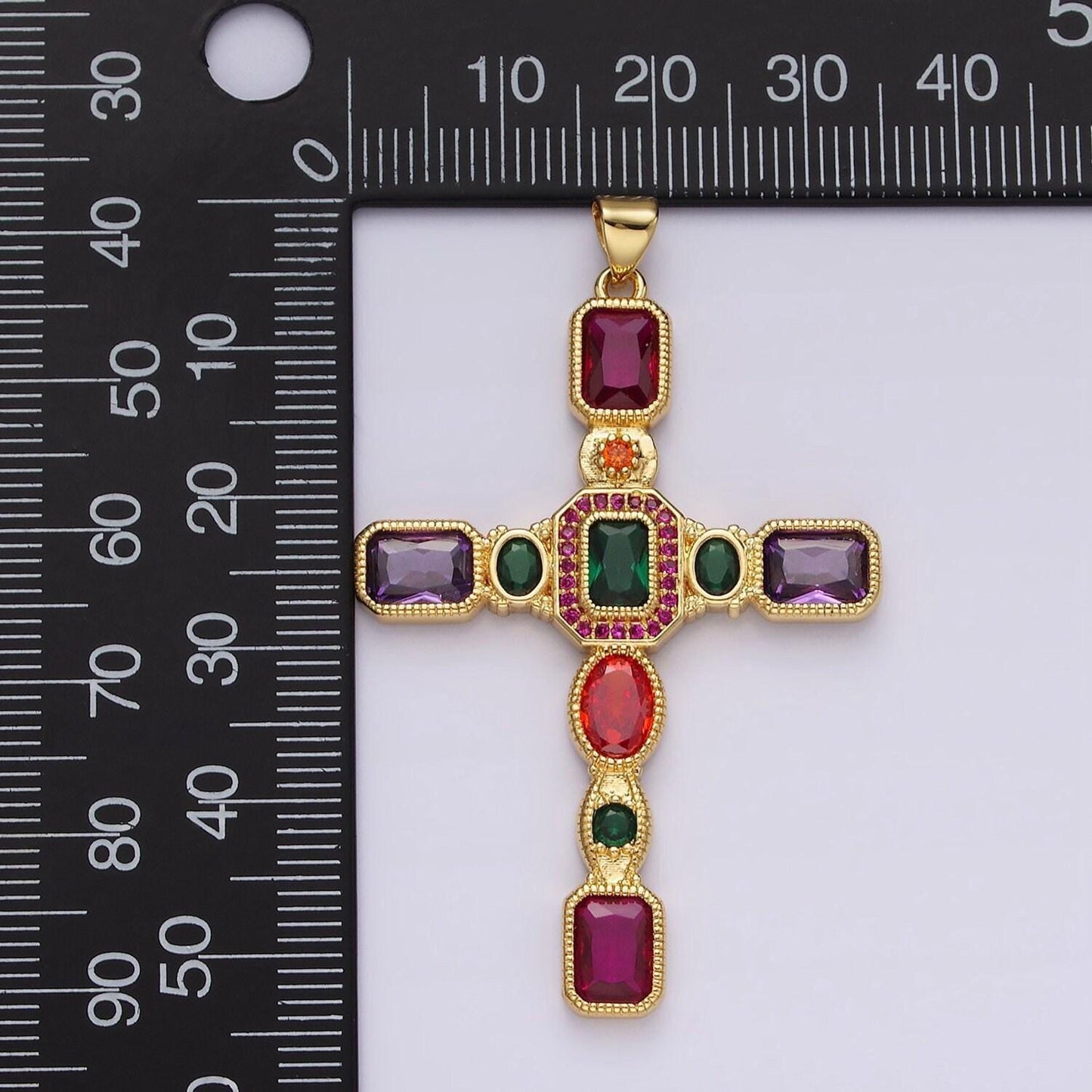 14k gold filled multicolor cz geometric latin cross pendant | n1885