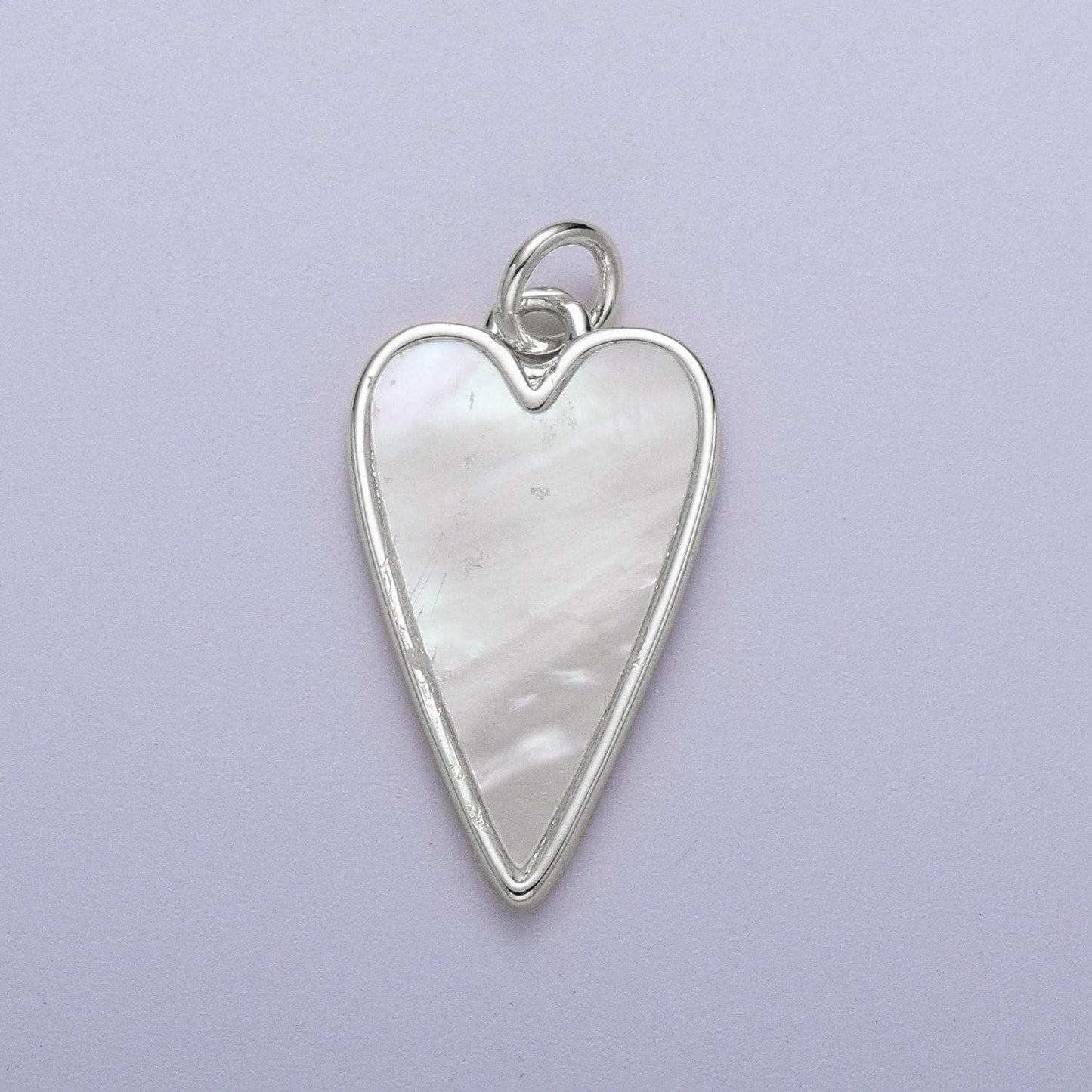 Gold frame pearly white heart pendant, 14k gold plated shell pearl heart love charm | c-717