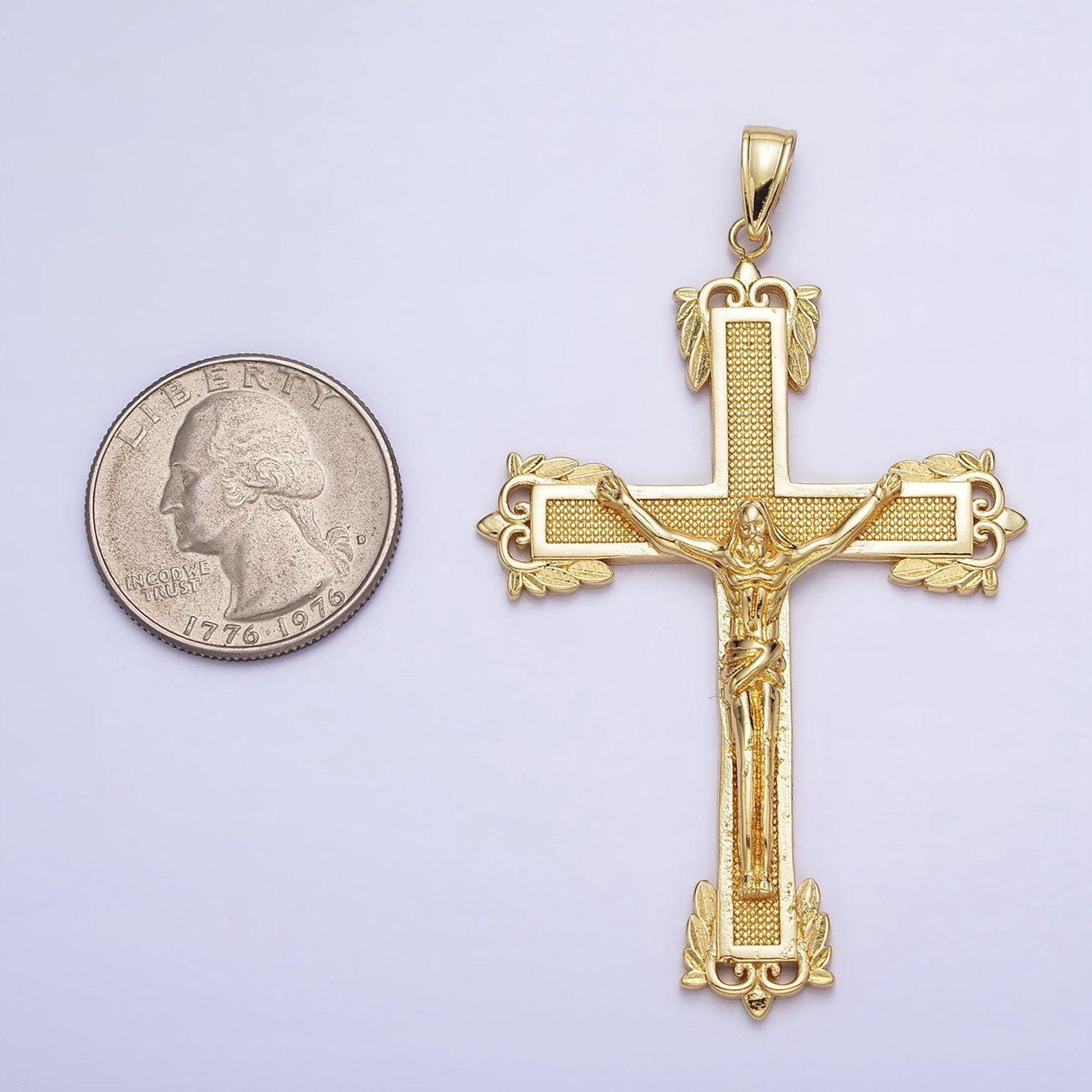 Big statement 24k gold filled dotted textured jesus crucifix cross religious pendant | aa203