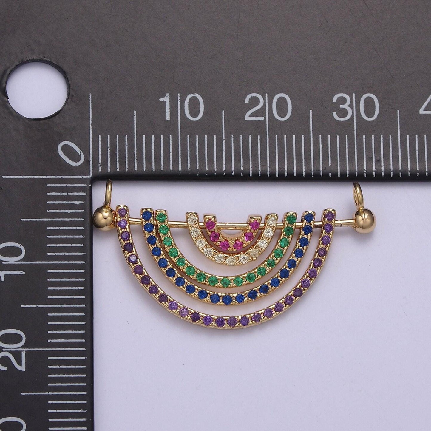 Cubic gold rainbow shape charm for necklace pendant double bail dual loop charm for jewelry making supply multi color cz charm