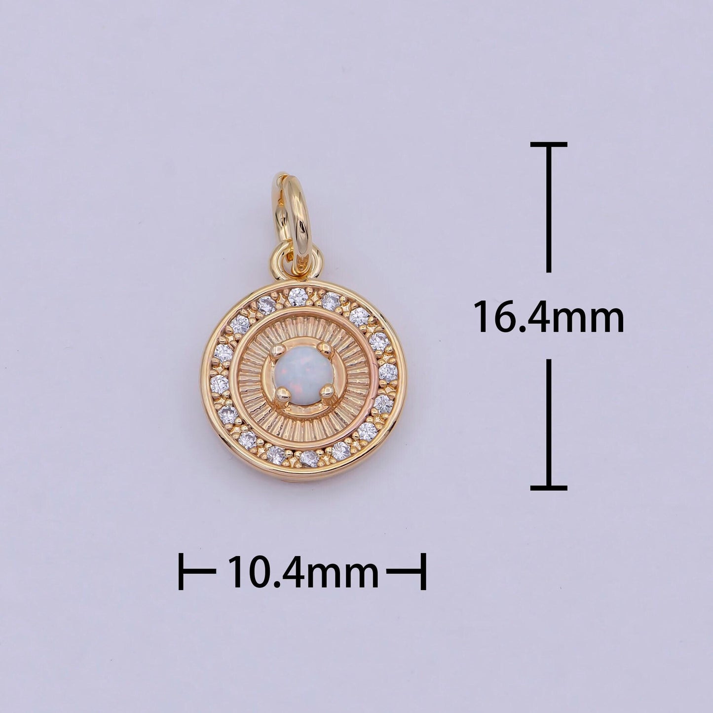 Mini round charm with opal stone 18k gold filled coin pendant for minimalist jewelry n-909