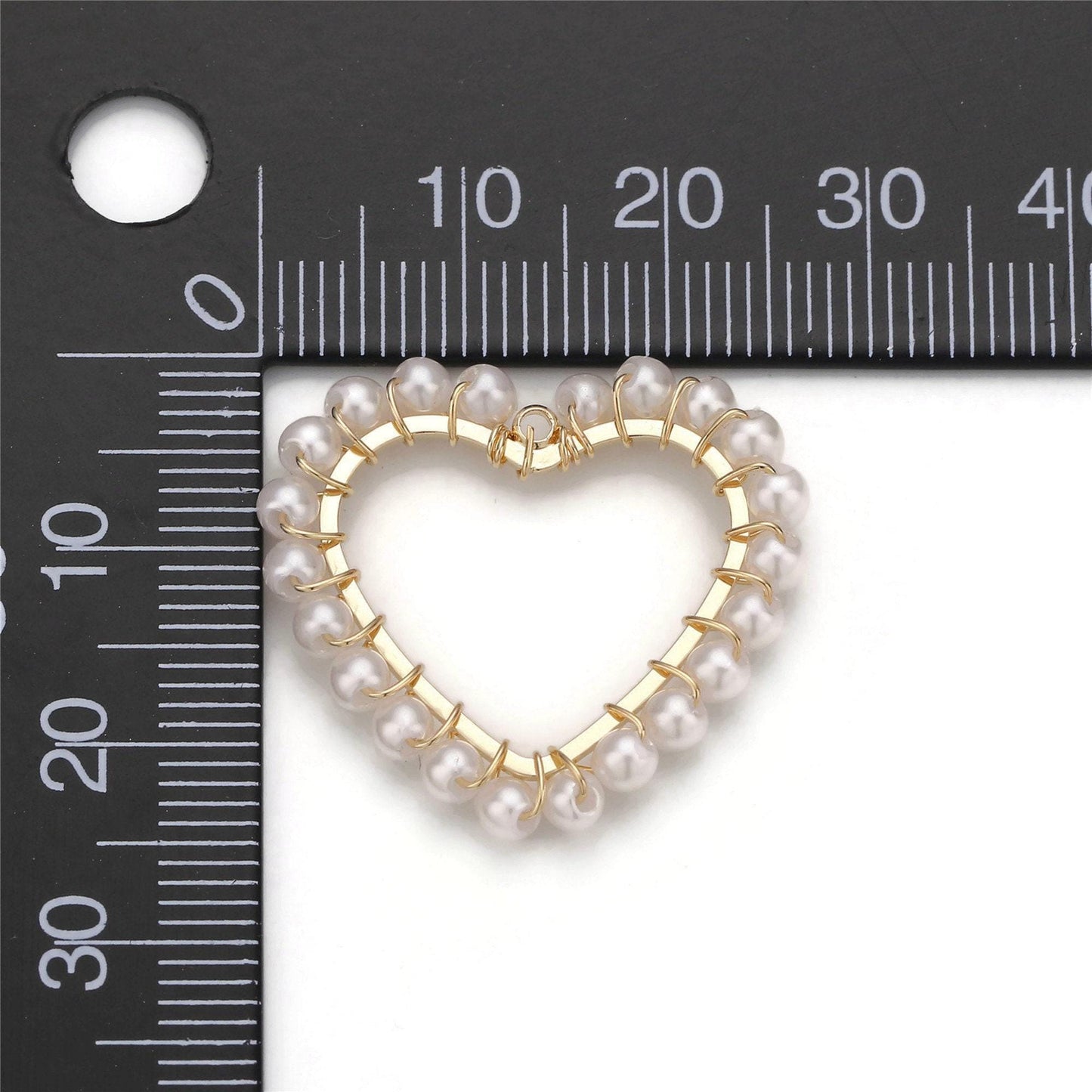 Wire wrap pearl heart charm pendant 18k light gold plated edge for necklace anklet bracelet earring charm supplies 27mmx27mm e-516