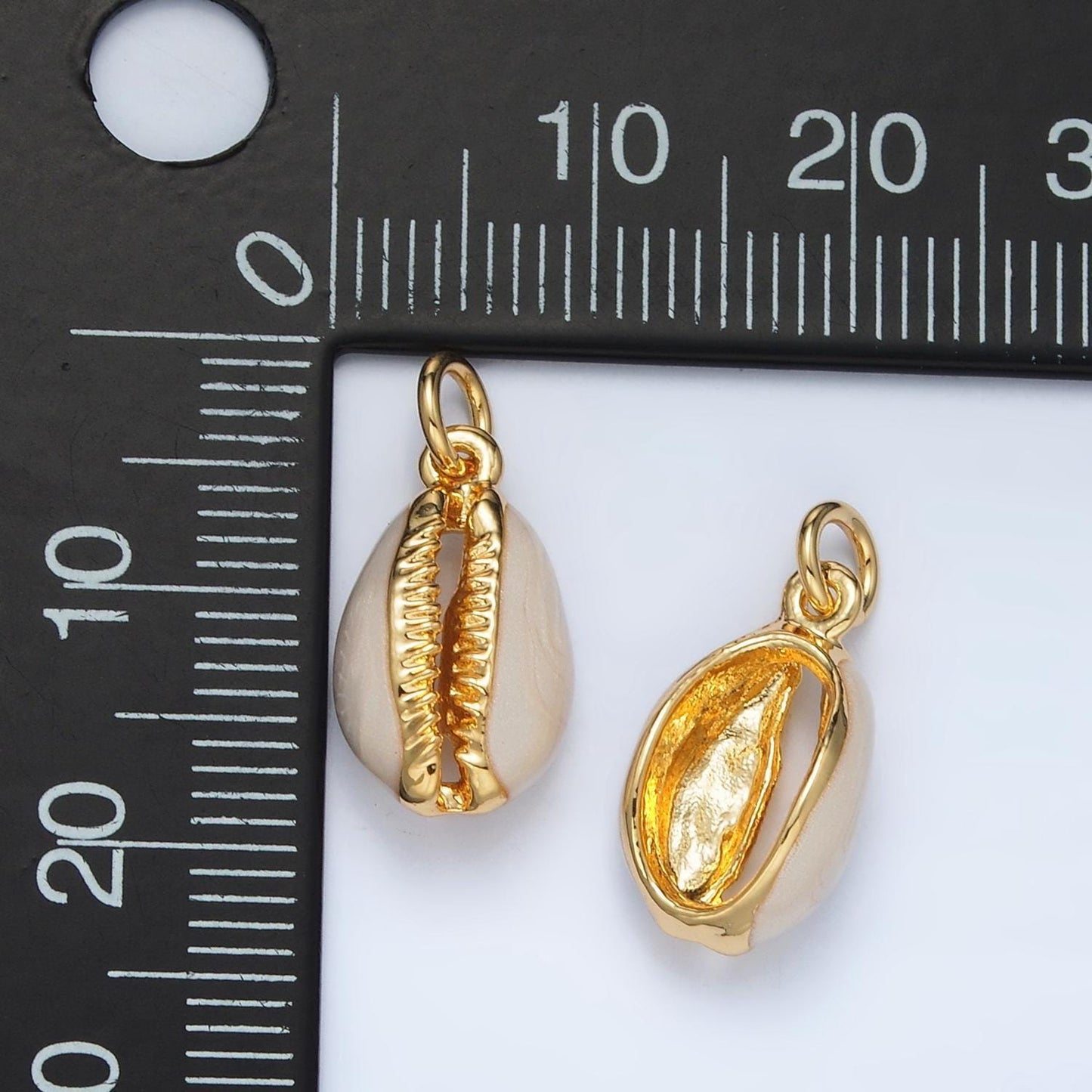 Dainty cowrie shell gold plated enamel shell pendant, cowrie shell pendant charm beach inspired jewelry making supply m832