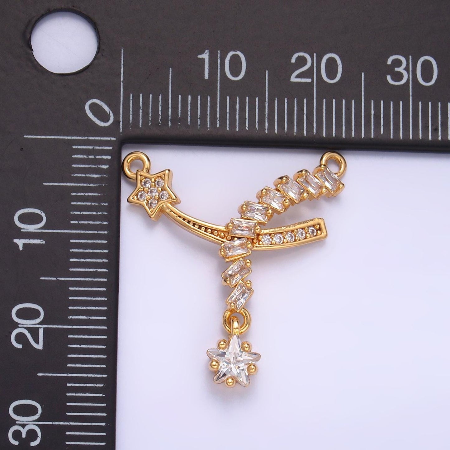 Shooting Star 24k Gold Filled Charm Connector CZ Micro Pave Star Charm, Cubic Zirconia Celestial Jewelry Connector for Necklace Pendant F936