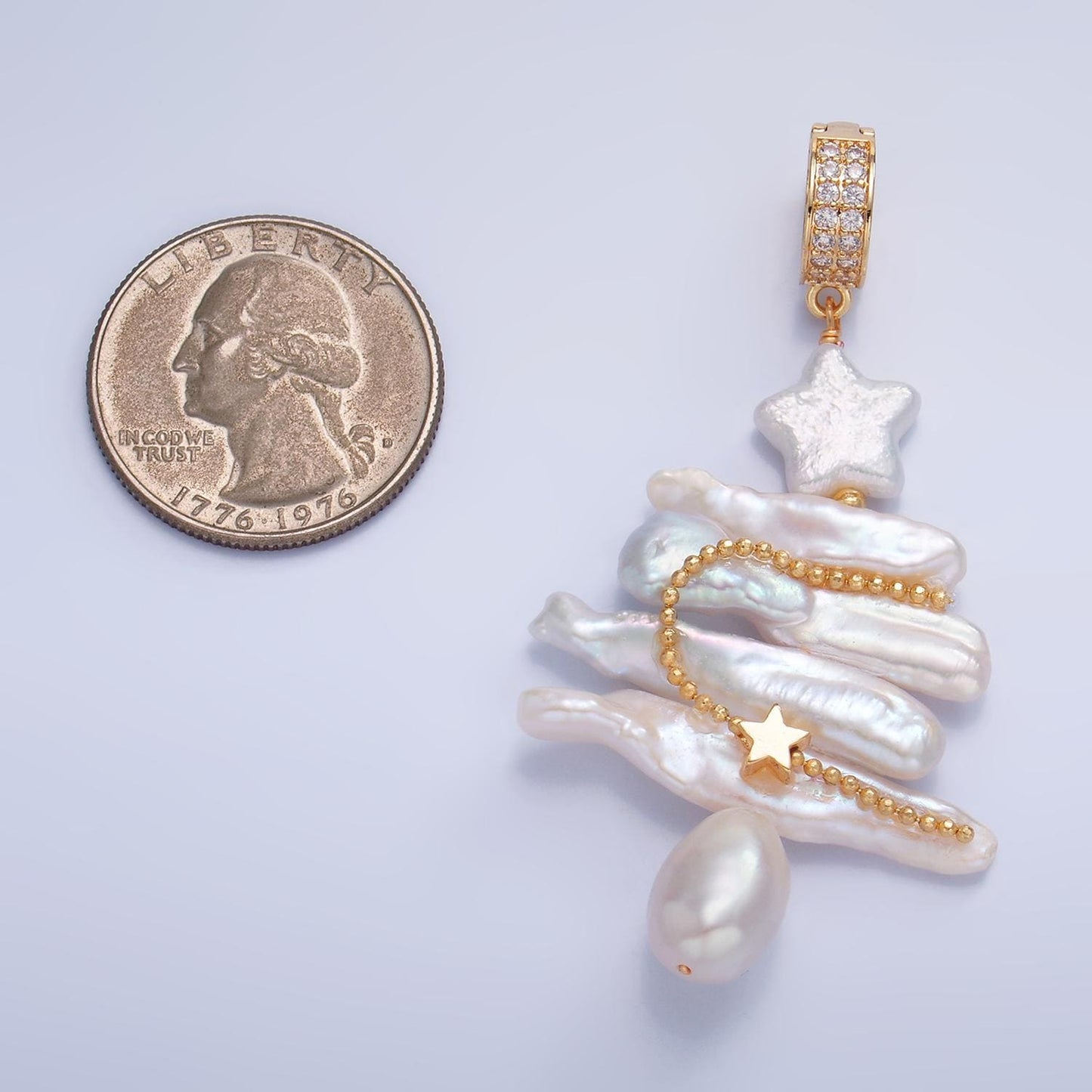 Pearl Christmas Tree necklace Pendant White Christmas Charm Necklace for Holiday Season Statement Necklace Unique Handmade Pearl P-1937