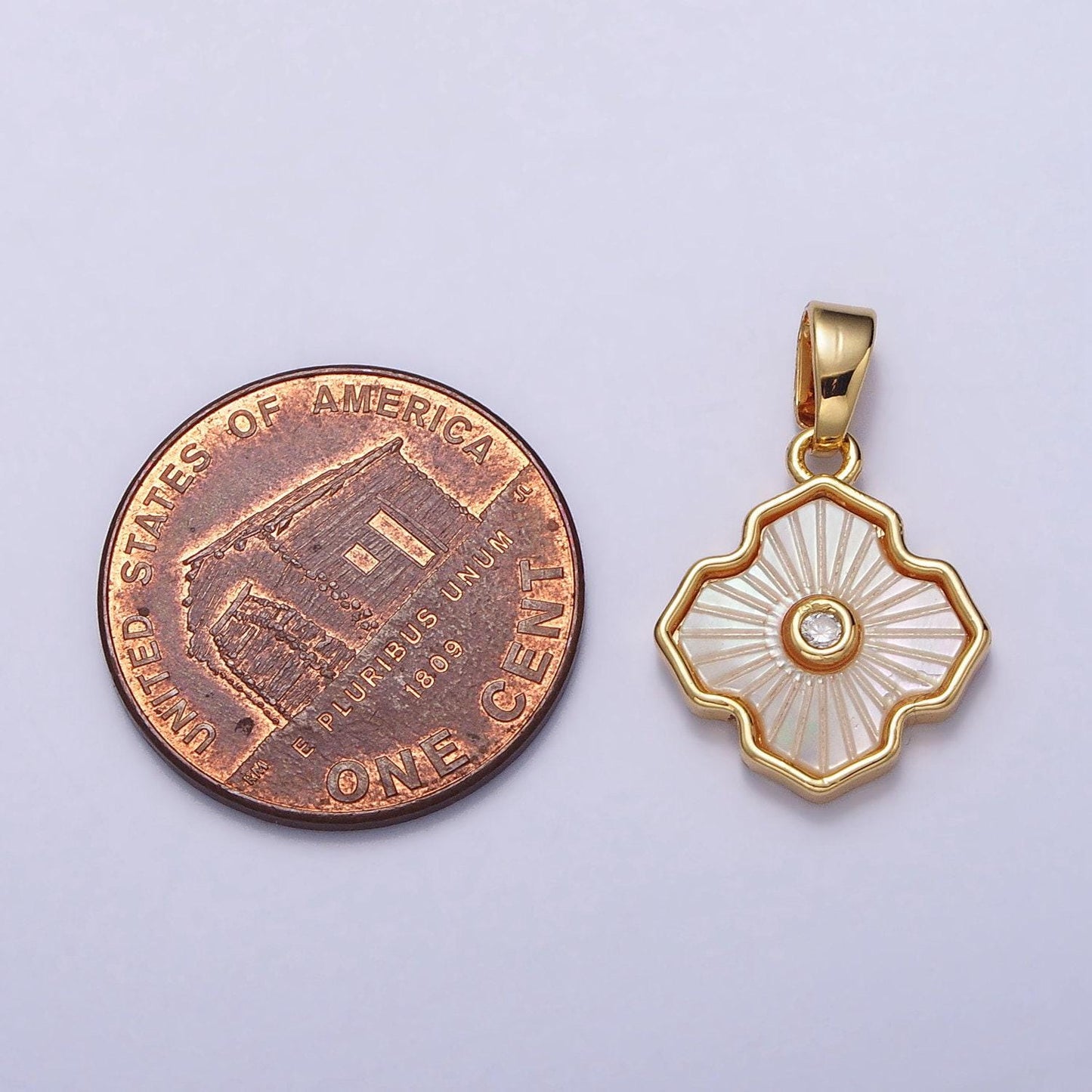 14k gold filled flower white shell pearl antique artisan quatrefoil pendant flower charm minimalist lucky jewelry | aa105