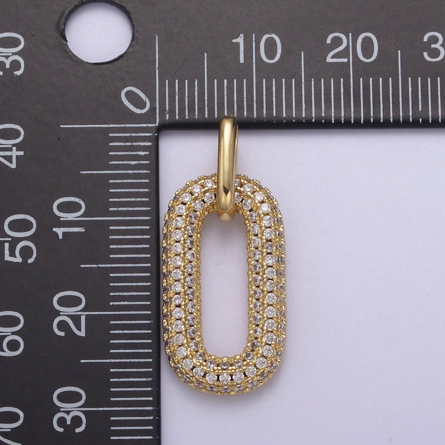 Gold filled oval paper clip link pendant, micro cz pave | diy fashion jewelry charm for necklace bracelet earring | n-543