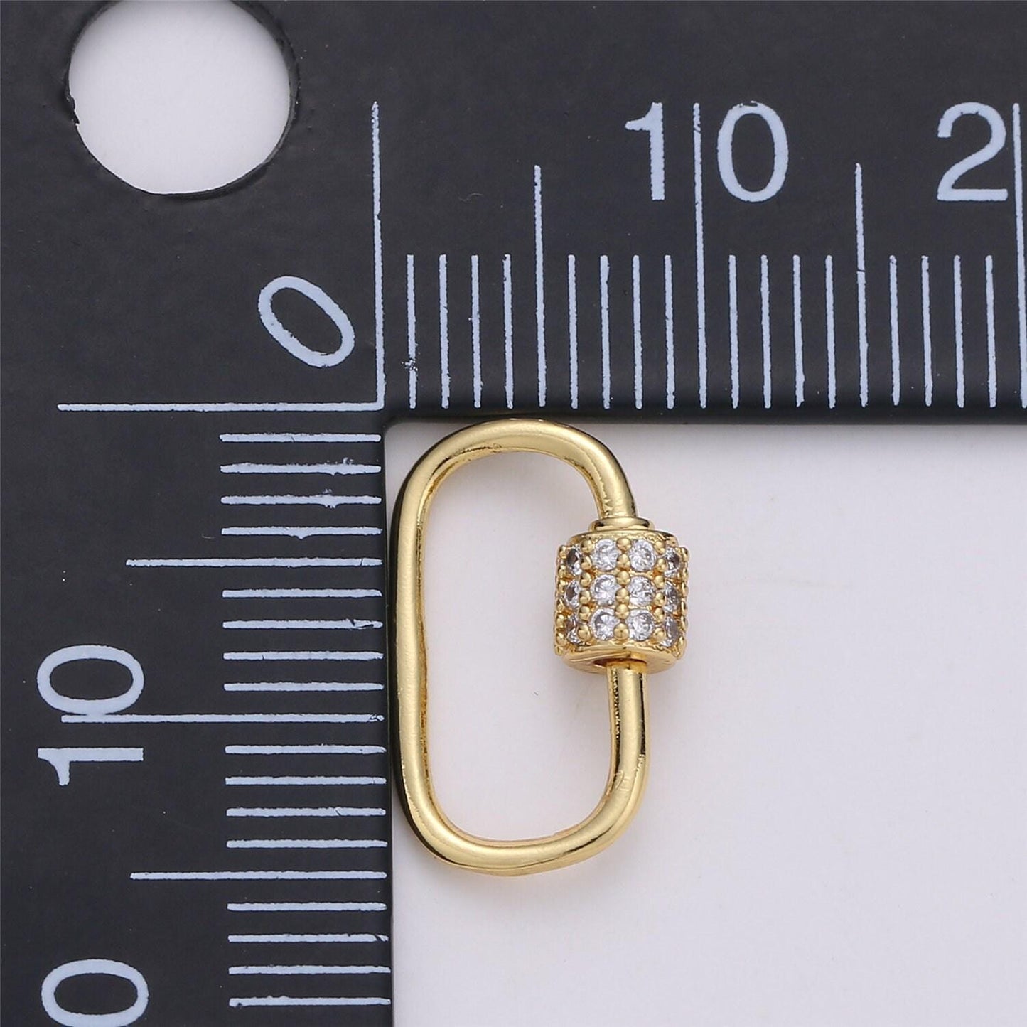 1pc dainty small carabiner screw clasp, screw clasp oval, interlocking oval clasp, pave oval shaped clasps, gold color supp 471