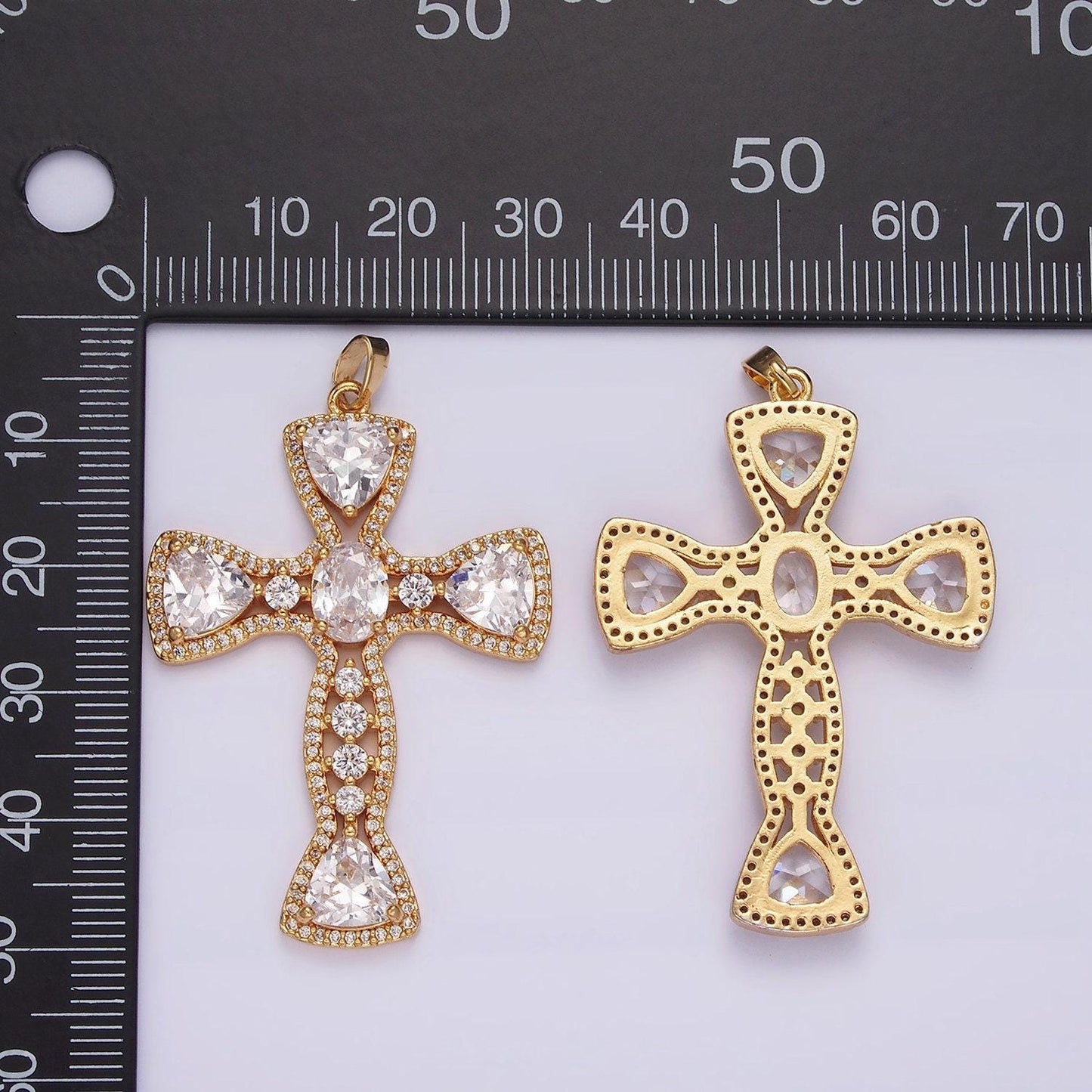 14k gold filled alexandra clear micro paved triangle oval cz stone center religious cross pendant statement religious jewelry | ah051