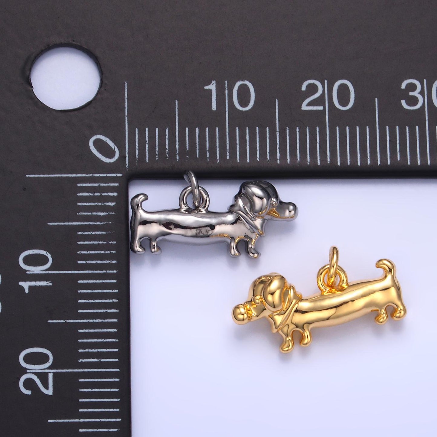 24K Gold Filled Weiner Dog Dachshund Charm 8x16mm Charm Silver Bracelet Necklace Pendant Animal Charms W349