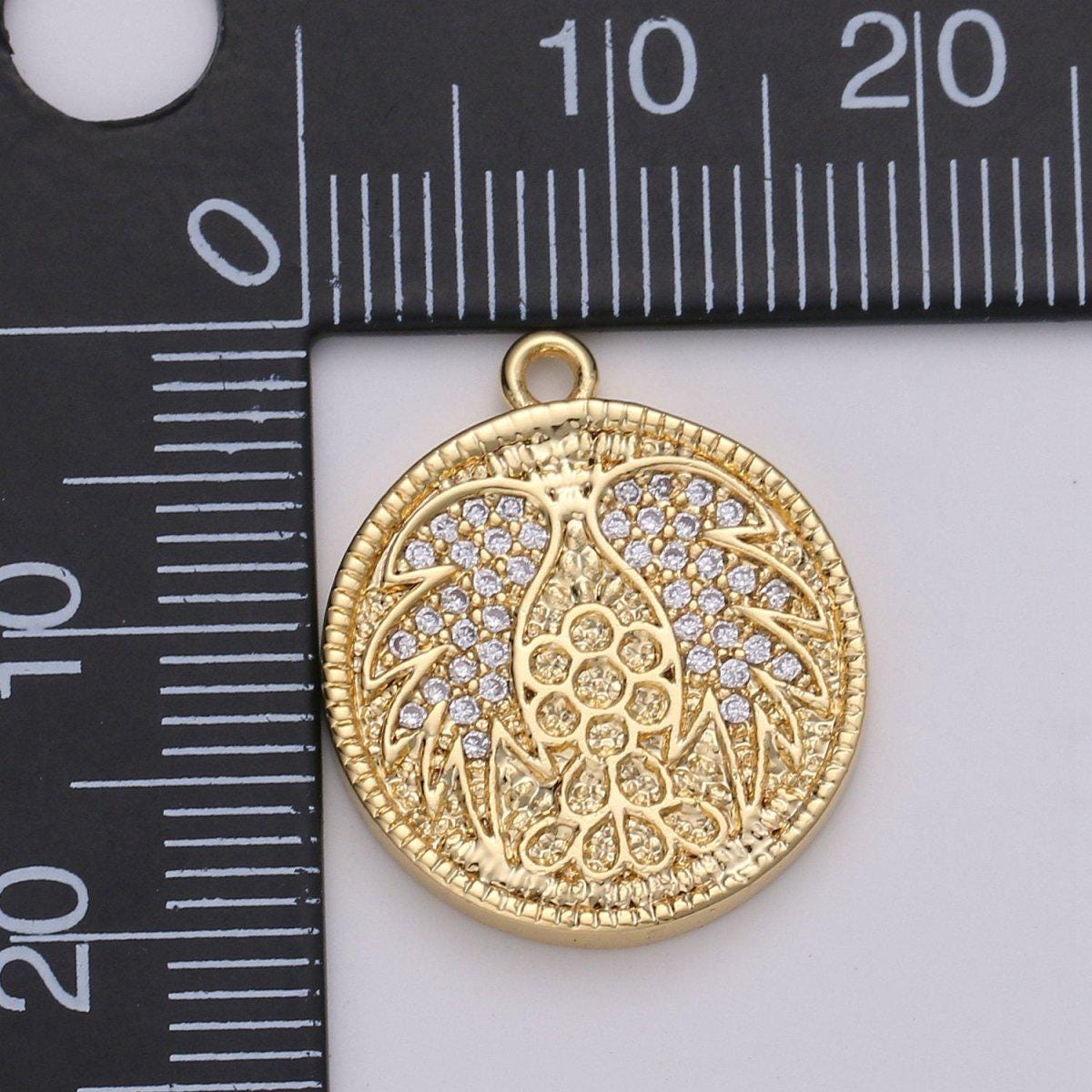 Gold Angel Wing Charm Pendant, CZ Micro Pave Angel Wing Pendant, Gold Coin Angel Wing Charm, Cubic Zirconia Micro Pave Silver Wing Charm