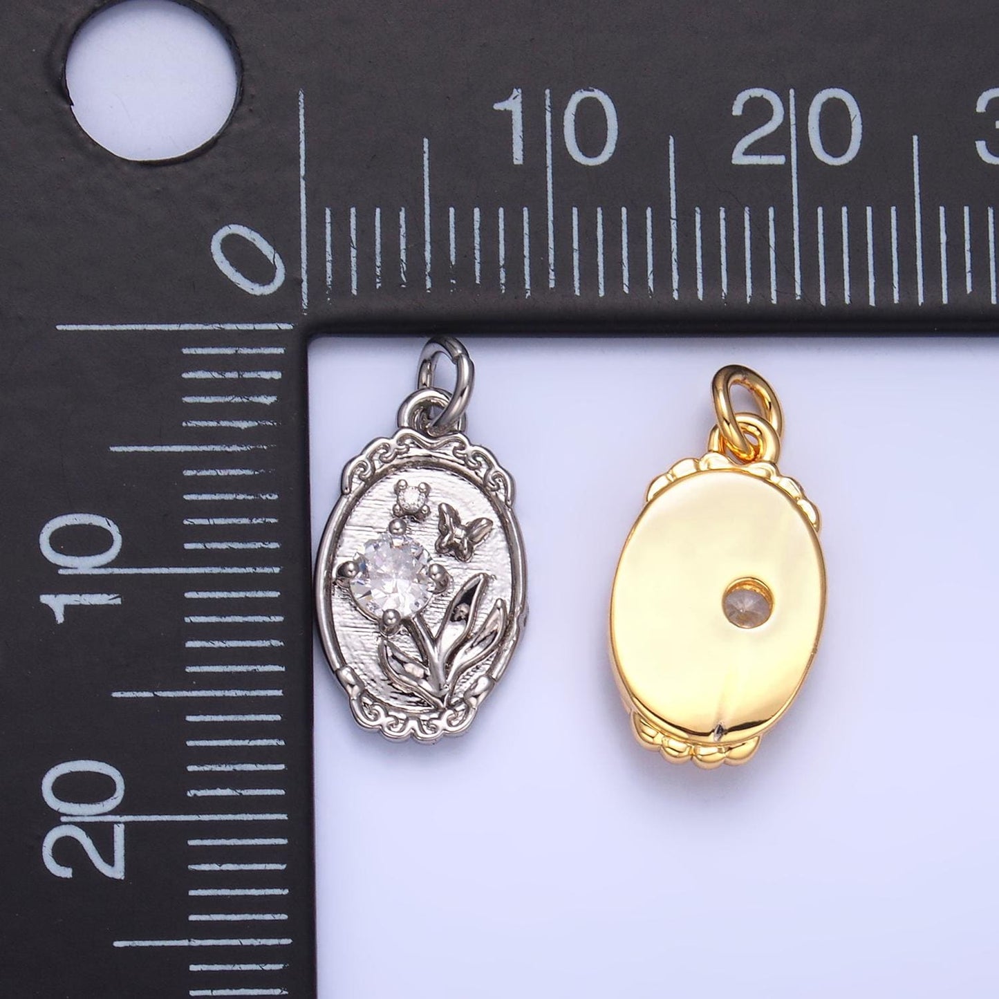 14K Gold Filled Molten Gold Sun Flower Charm Spring Garden Birth Flower Personalized Oval Charm | W383