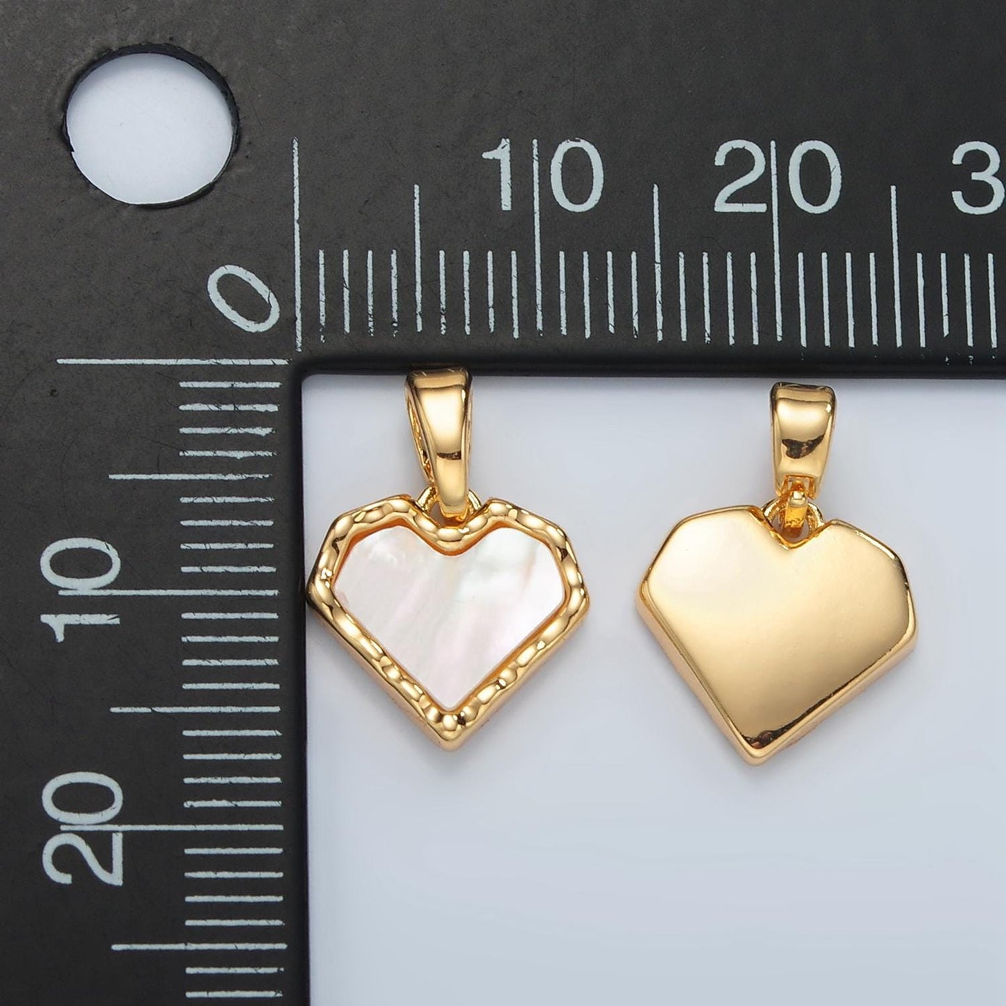 Shell pearl hammered edge heart charm in 24k gold filled pendant for valentine jewelry gift idea making h-488