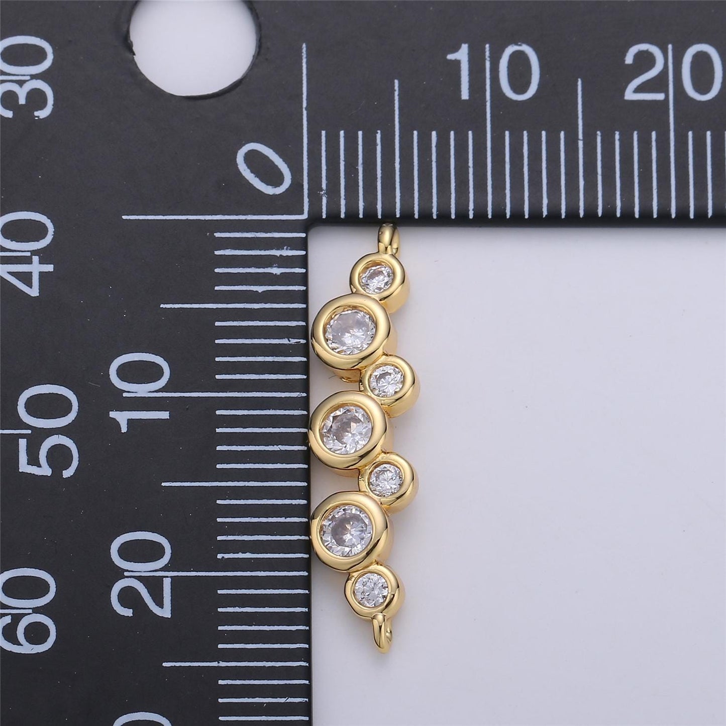 Gold cz seven linked circles charm connector, 24k gold micro paved clear cubic zirconia connected round circles link connector | cogf-371