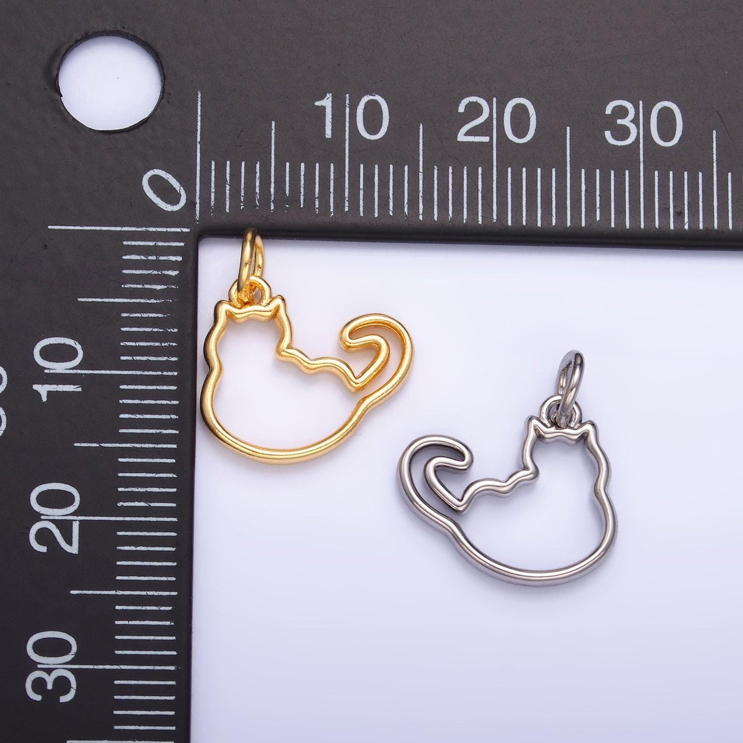 24K Gold Filled Cute Fat Cat Pet Silhouette Outline Charm in Gold & Silver | W338