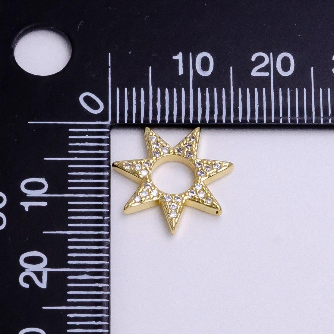 16k gold filled open micro paved cz celestial star open charm jewelry making supply | z931