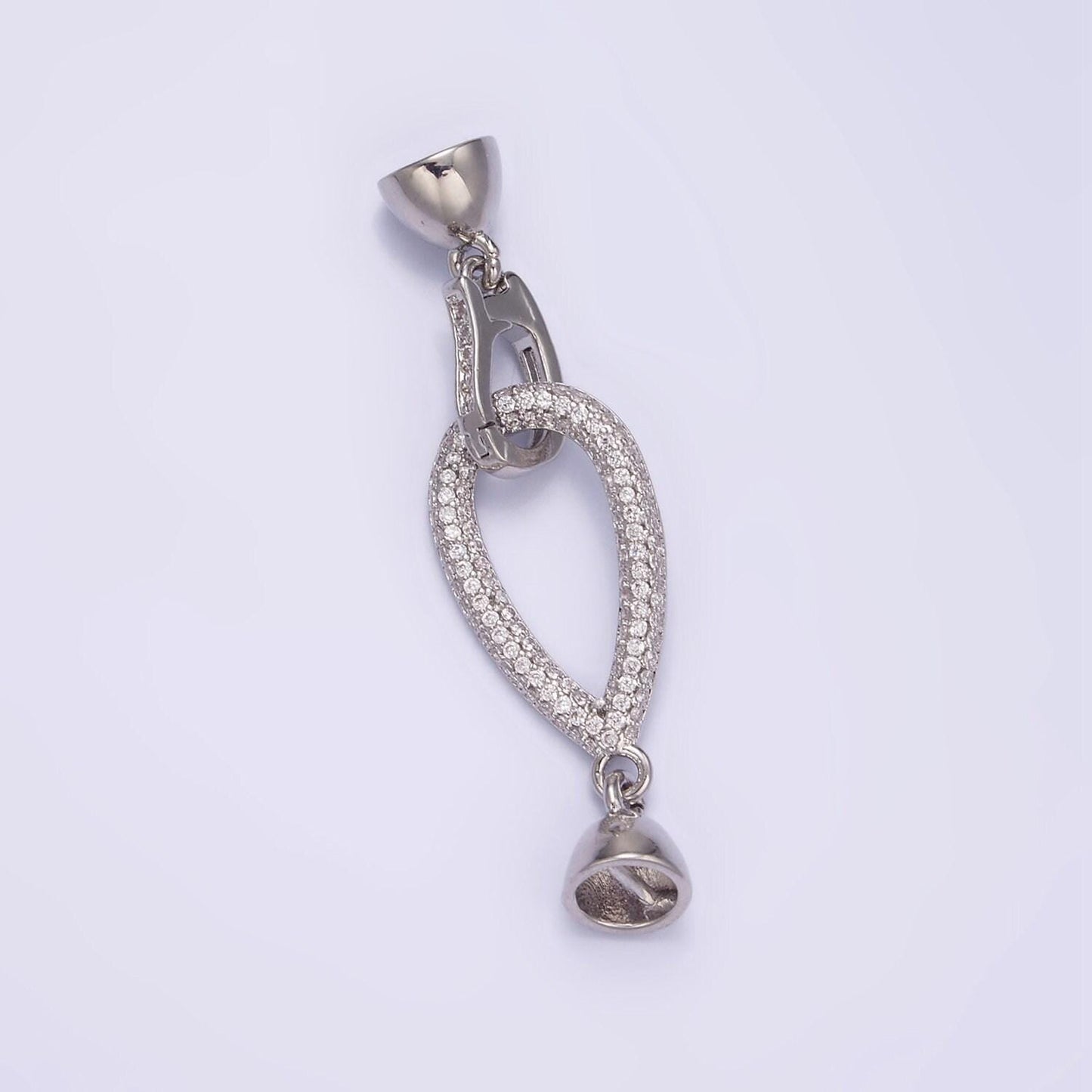 Silver hook loop micro paved cz connector jewelry findings supply end clasp for pearl bead jewelry making | z-817