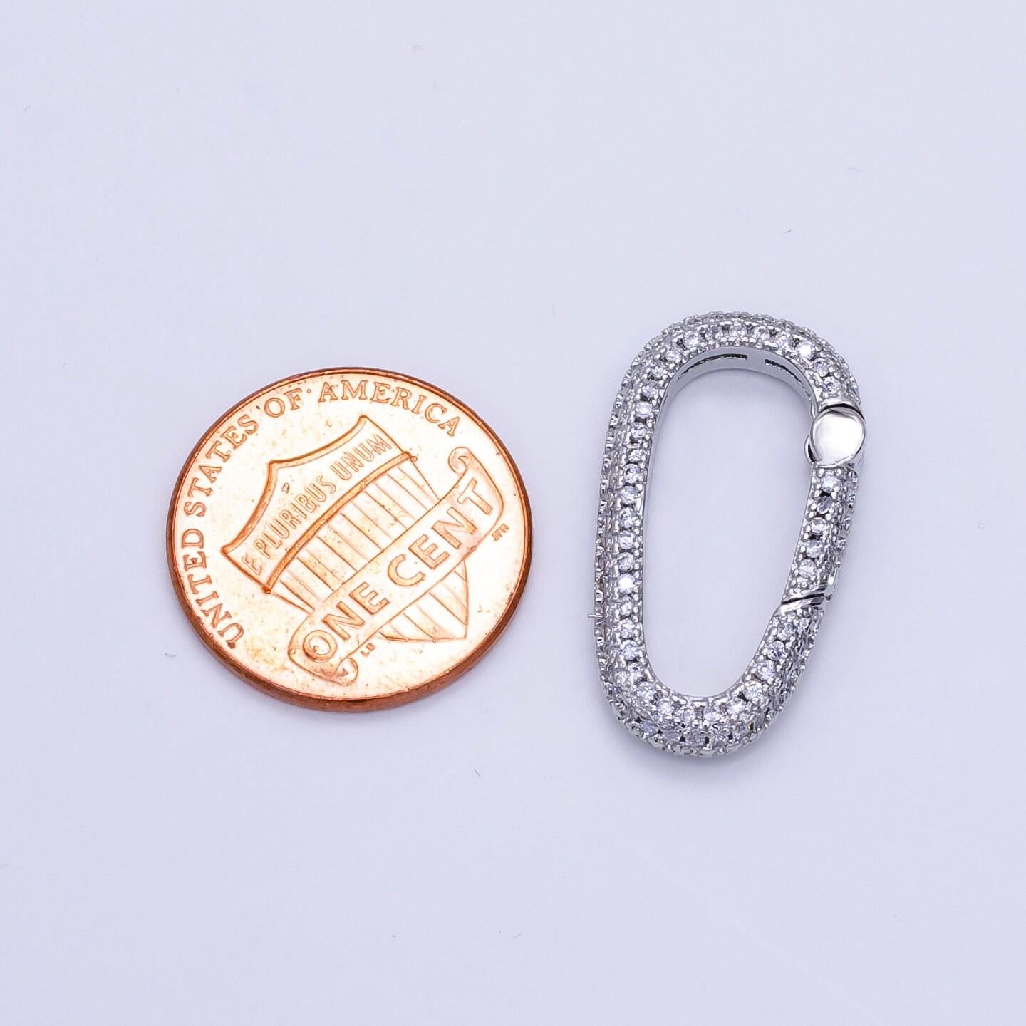 1pc double sided oval push gate ring clasp silver clasp interlocking clasp pave cubic carabiner clasps z789