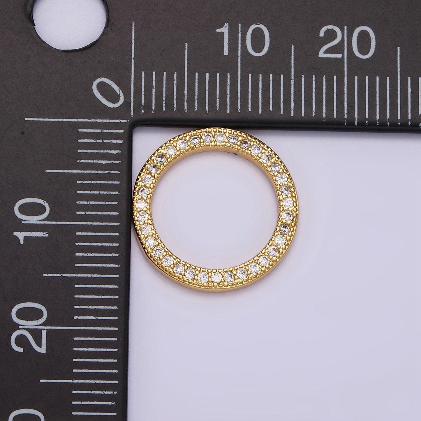 14k gold filled 15.5mm open round clear micro paved cz charm supply | z477