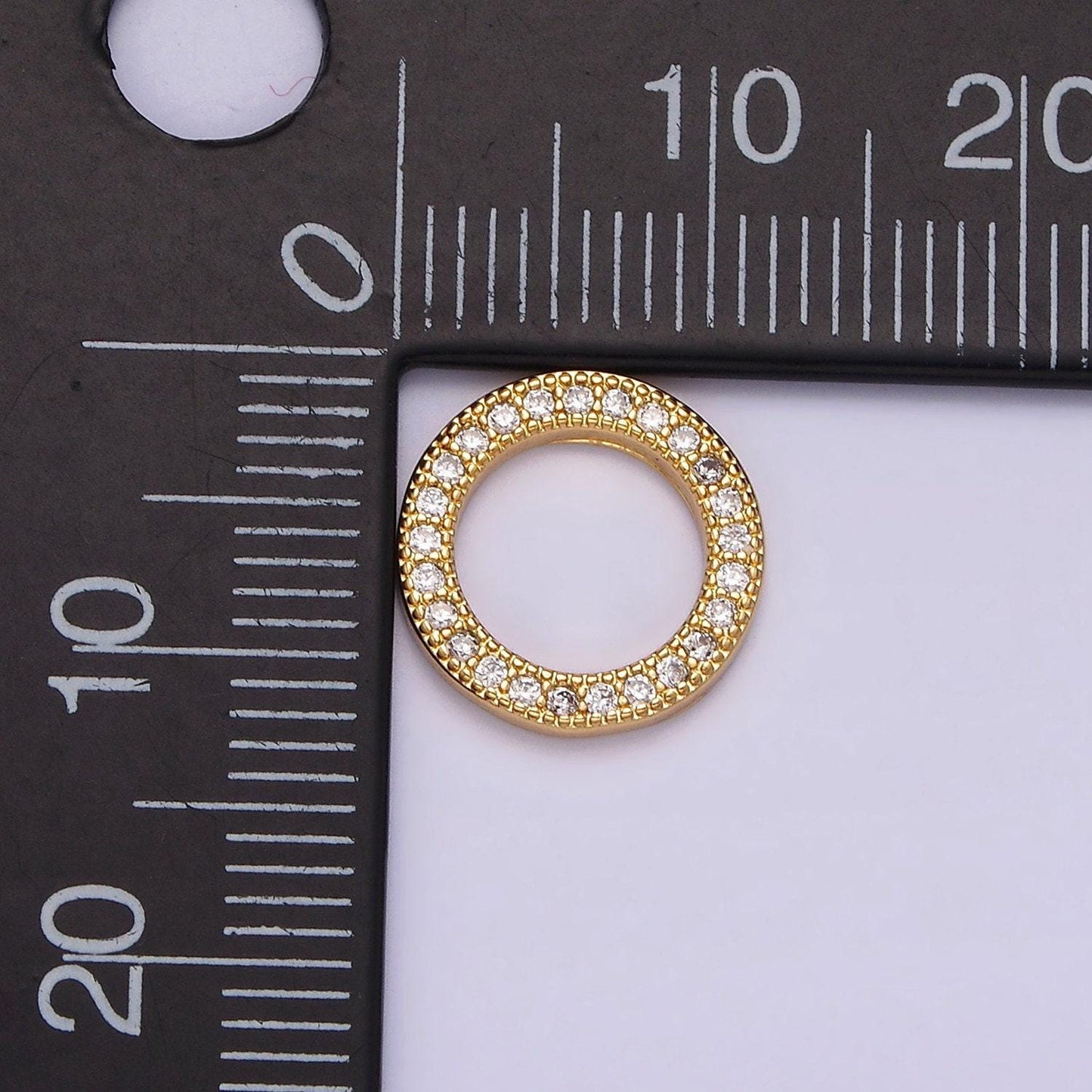 14k gold filled 12mm open round clear micro paved cz charm supply | z476