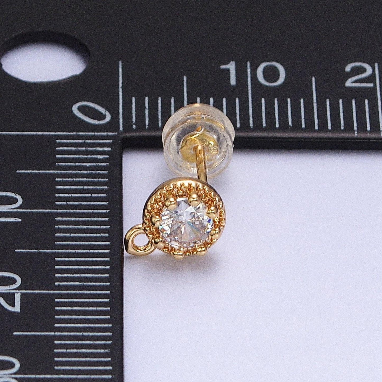 Gold, silver mini 8mm round clear cz open loop stud earrings supply | z363 z364