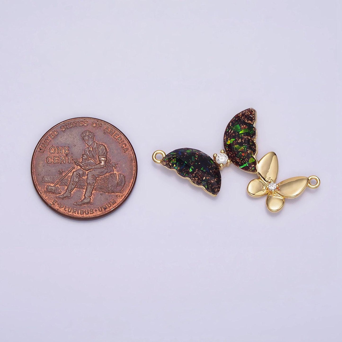 Black iridescent butterfly link connector gold butterfly charm connector for jewelry making supplies, bracelet butterfly charms g654
