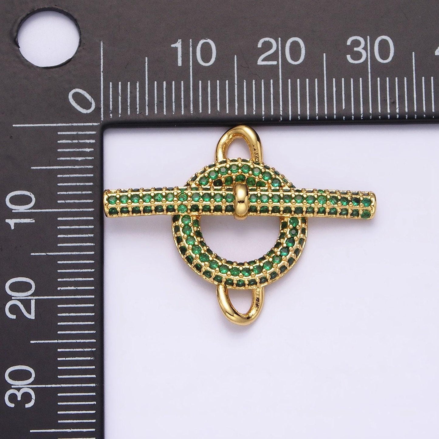 Round circular toggle clasp connector, 14k gold plated green micro pave cz toggle clasp inspired end clasp for bracelet closure | y-734