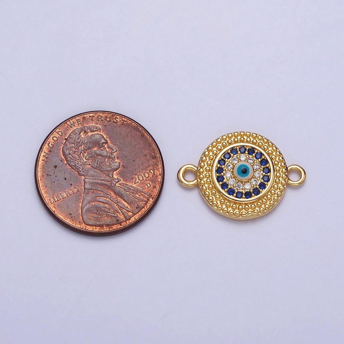 Gold round evil eye connector charms for jewelry making supplies, amulet bracelet link connector round zirconia y-707