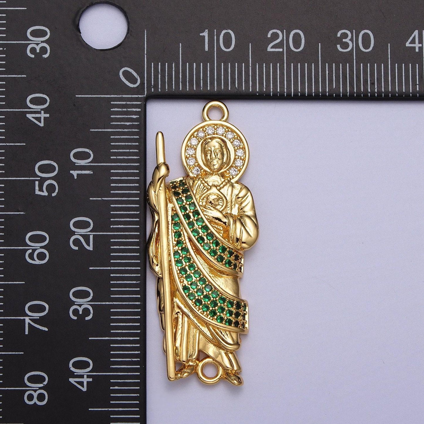 Gold san judas tadeo green charm connector bracelet saint jude green link connector for religious protection amulet jewelry making y674