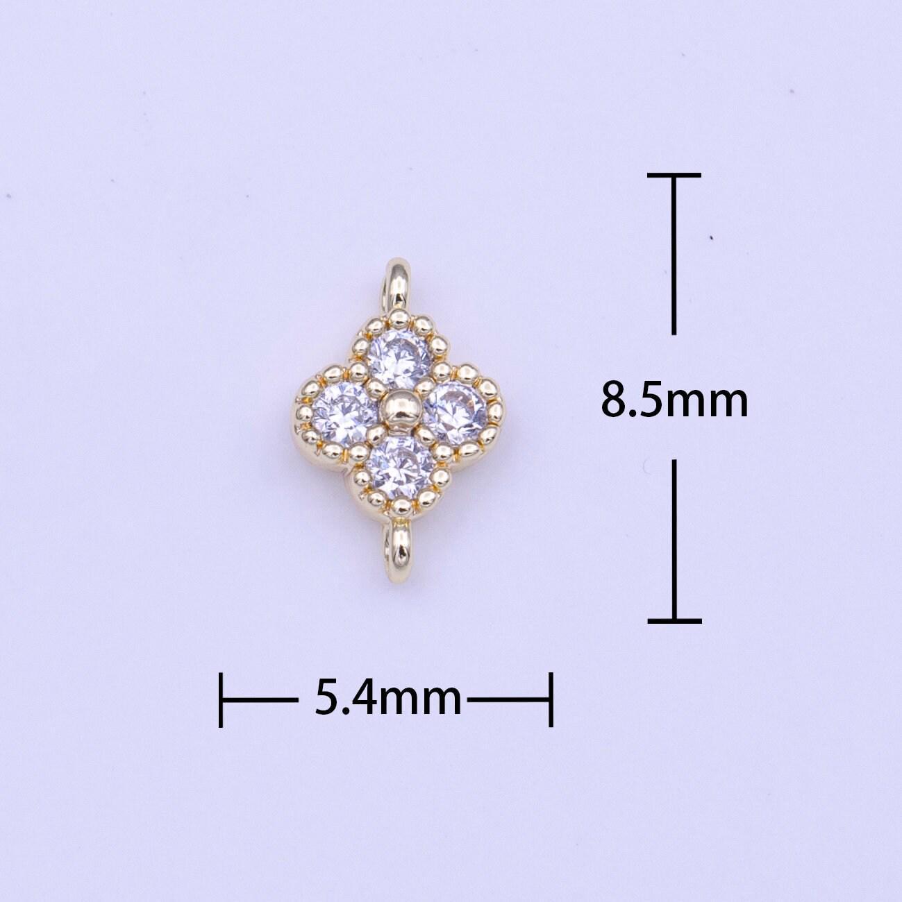 Tiny gold four-leaf floral charm connector micro pave cz for bracelet necklace flower florette jewelry finding | y-651