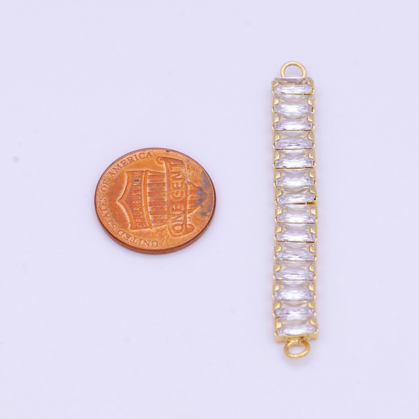 Clear baguette cubic zirconia gold link connector for bracelet necklace component