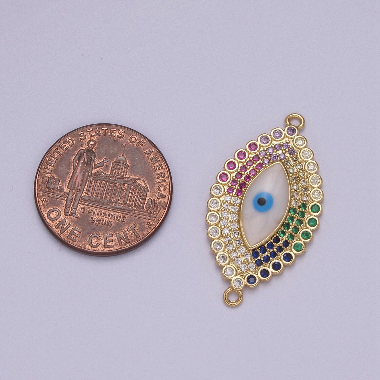 Cubic evil eye charm connector greek eye double bail pendant connector cz rhinestone accent micro pave evil eye charm for necklace making